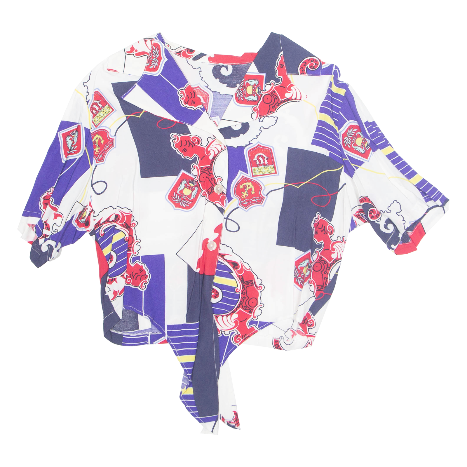 Cropped Nautical Womens Printed Shirt Blue Collared Crazy Pattern L Refurbished - N/A refurbished available on Cerqular