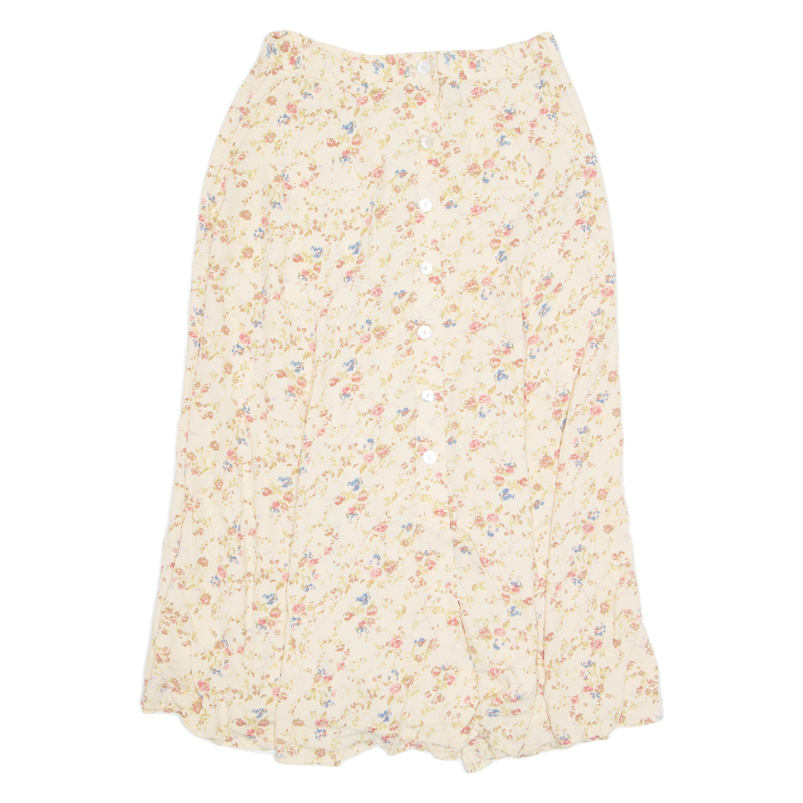 PRIVE Button Down Womens A-Line Skirt Cream Long Floral L Refurbished - N/A refurbished available on Cerqular