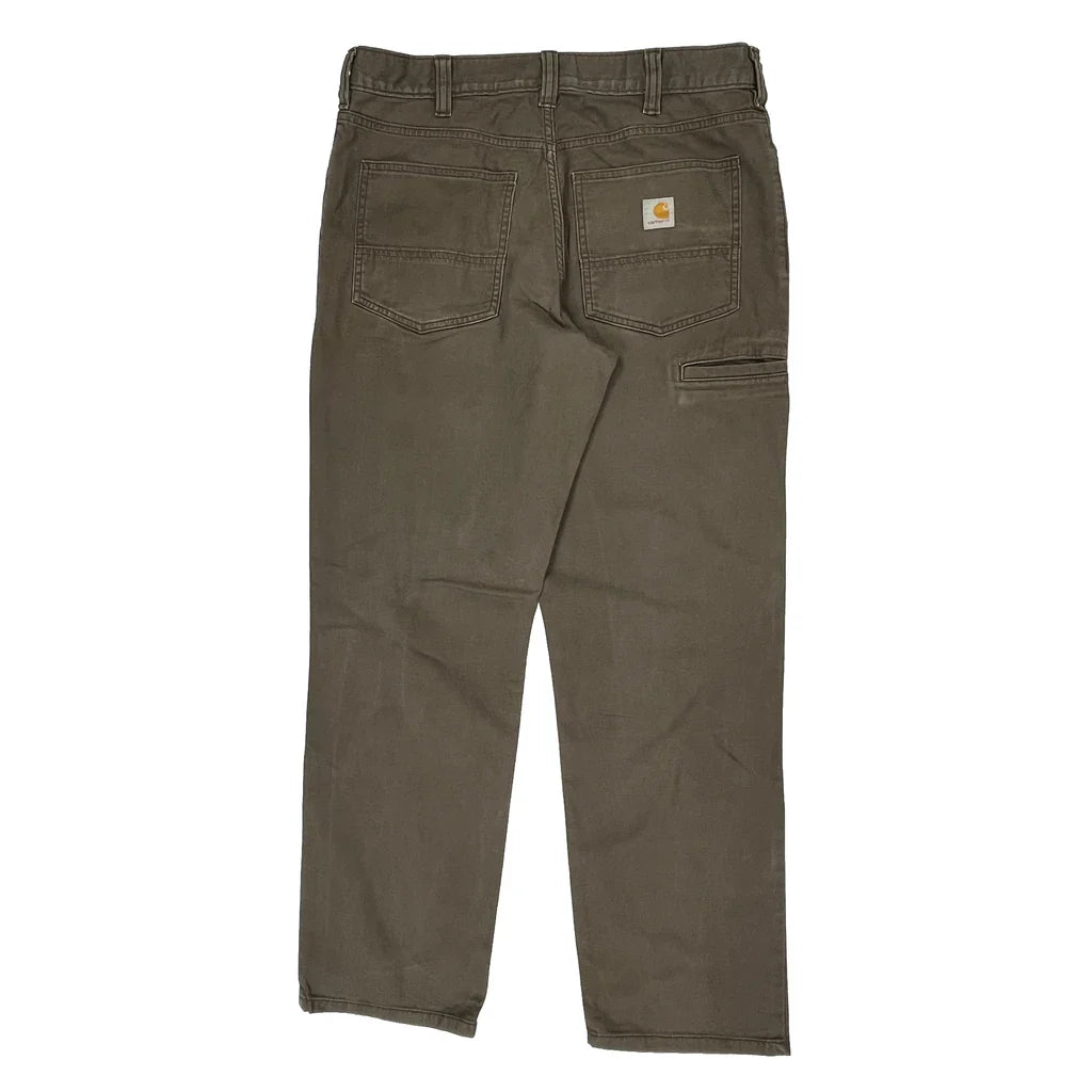 Buy Carhartt Trousers - 34W 32L Brown Cotton Refurbished - $77.71 Carhartt Trousers - 34W 32L Brown Cotton Refurbished - Thrifted (note: this is a term often used to describe second- refurbished available on Cerqular