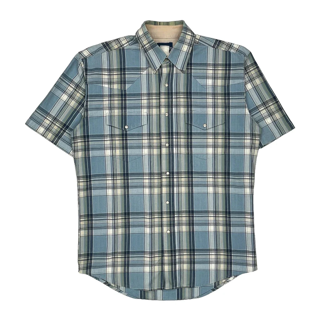 Wrangler Checked Short Sleeve Shirt - XL Blue Cotton Refurbished - Thrifted (note: this is a term often used to describe second- refurbished available on Cerqular