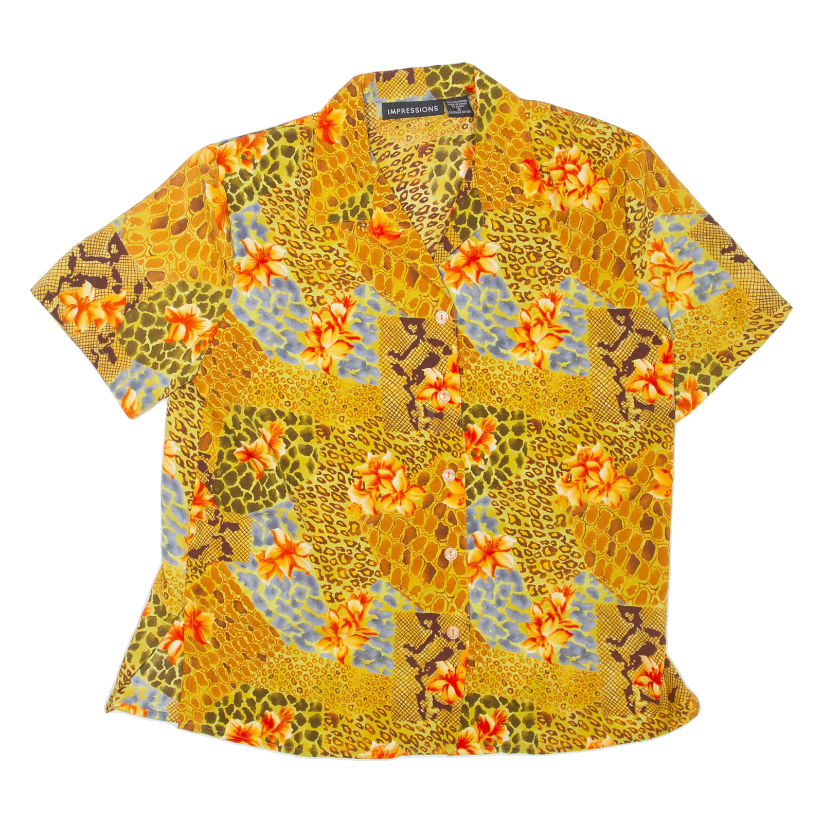 IMPRESSIONS Womens Printed Shirt Orange Collared Floral S Refurbished - N/A refurbished available on Cerqular