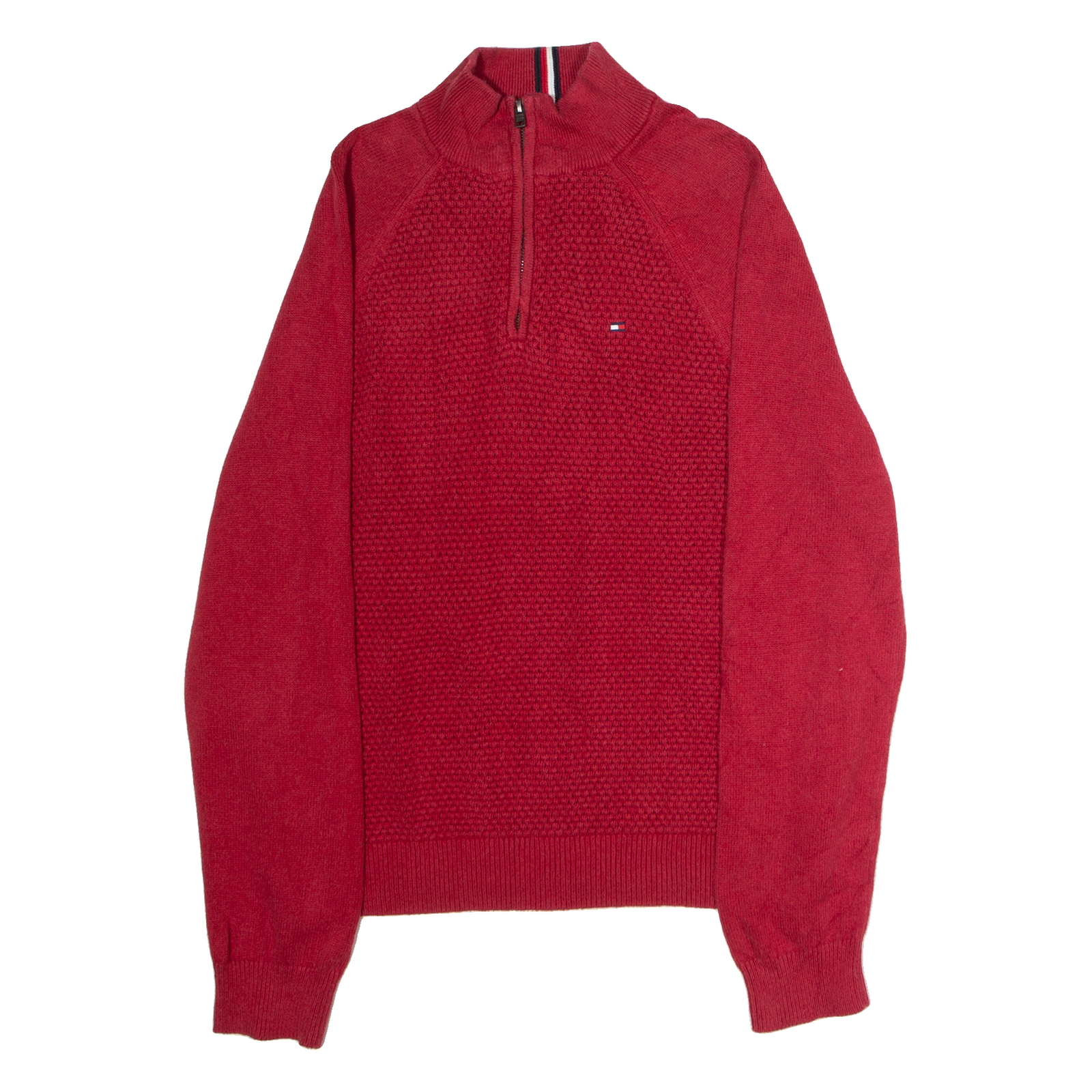 TOMMY HILFIGER Mens Jumper Red 1/4 Zip Waffle Knit M Refurbished - N/A refurbished available on Cerqular