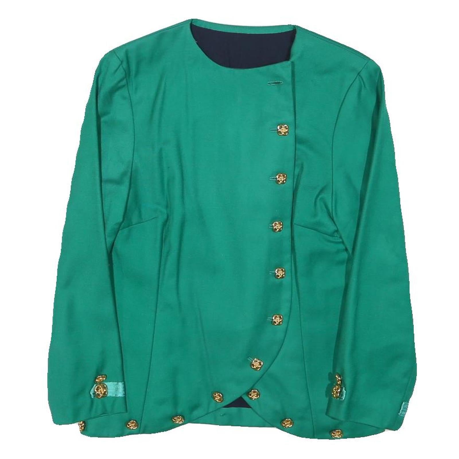 Womens Green Button Cotton Blend Button Jacket XS Plain Classic Formal Refurbished - N/A refurbished available on Cerqular