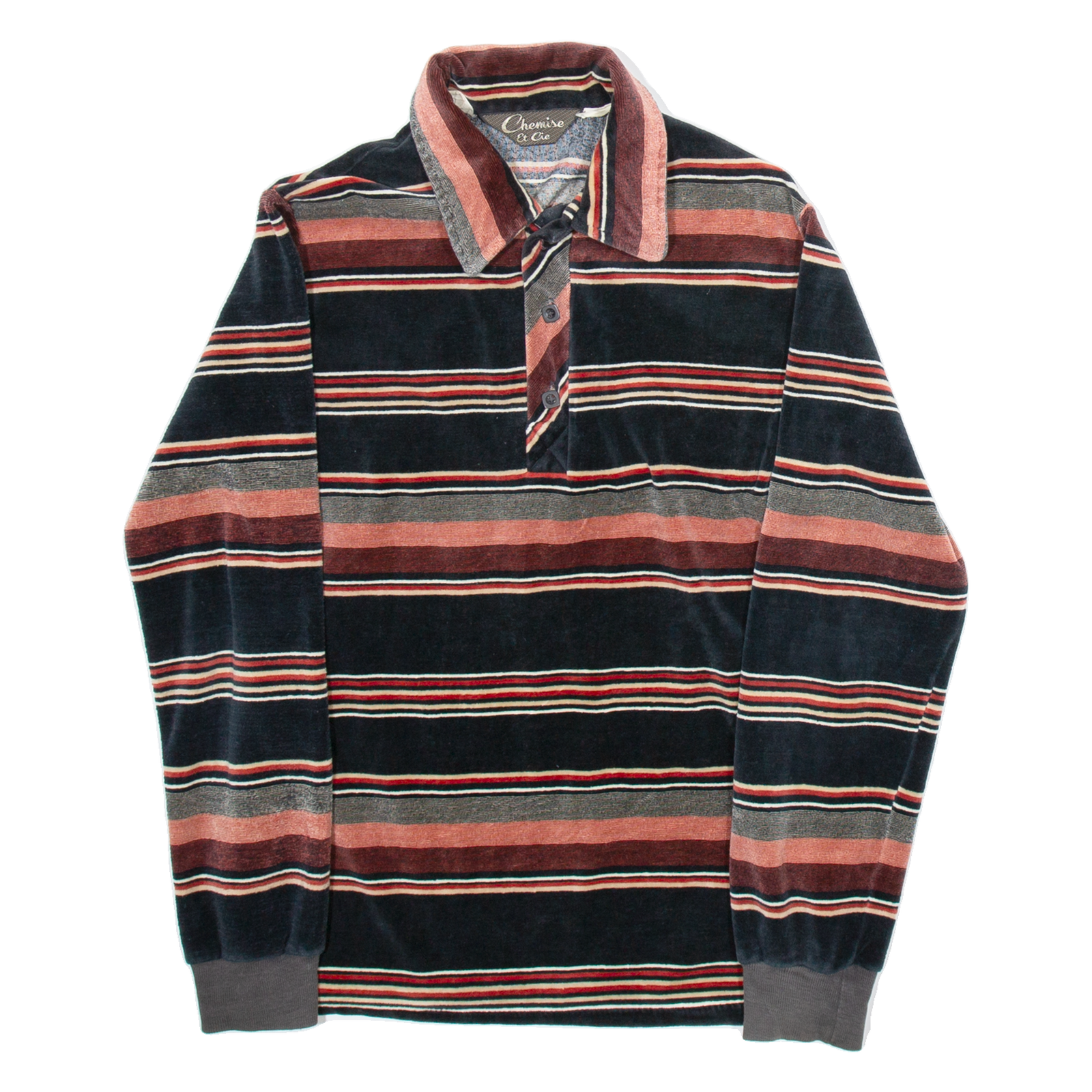 CHEMISE ET CIE Mens Polo Shirt Black Suede Striped Long Sleeve S Refurbished - N/A refurbished available on Cerqular