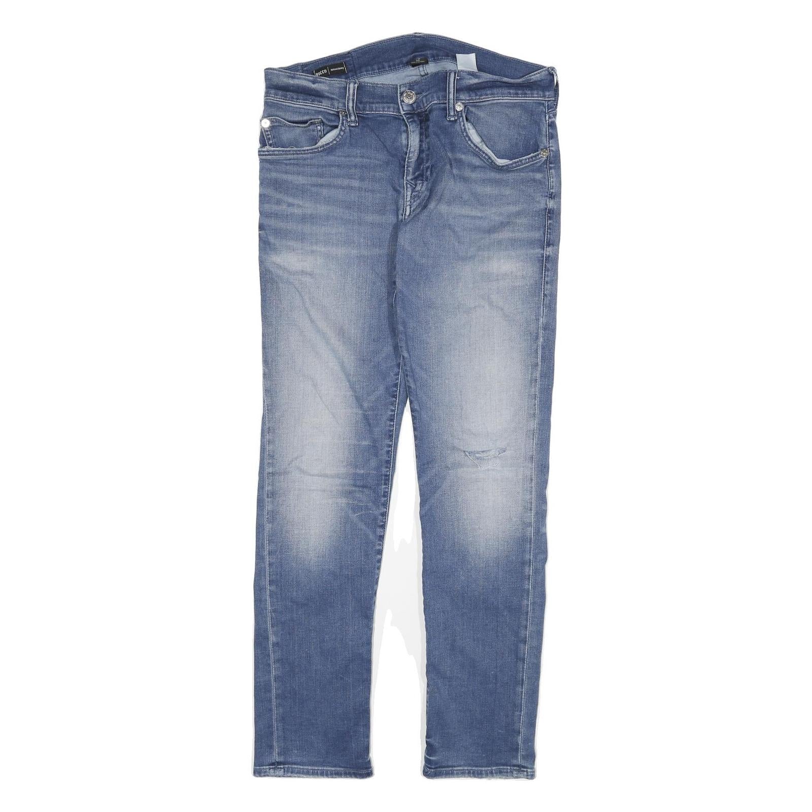ROCCO Mens Slim Blue Denim Slim Fit Zip W32 L29 Casual Stretch Jeans Refurbished - N/A refurbished available on Cerqular