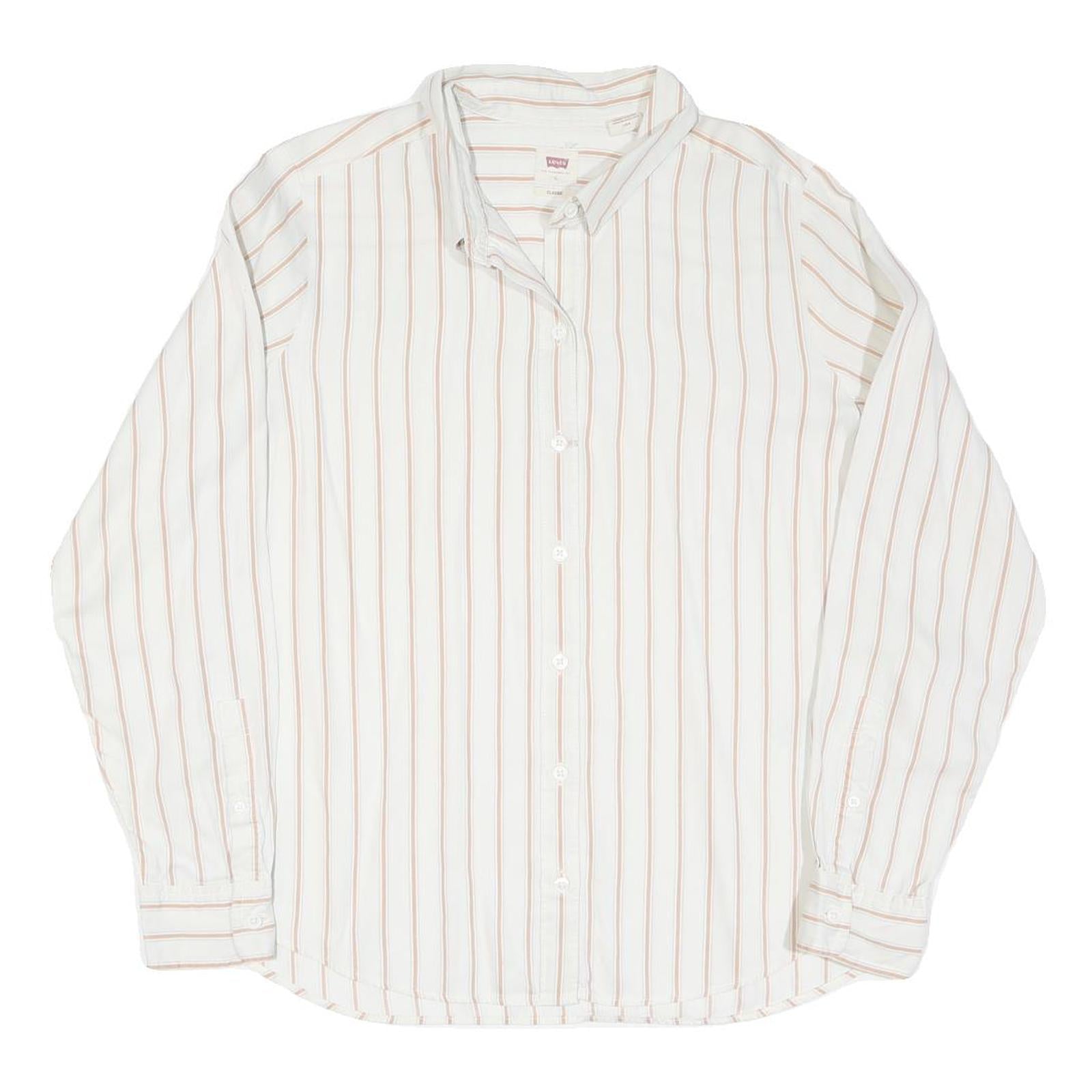 LEVI'S Womens White & Beige Stripe Shirt L Classic Collar Long Sleeve Cotton Refurbished - N/A refurbished available on Cerqular