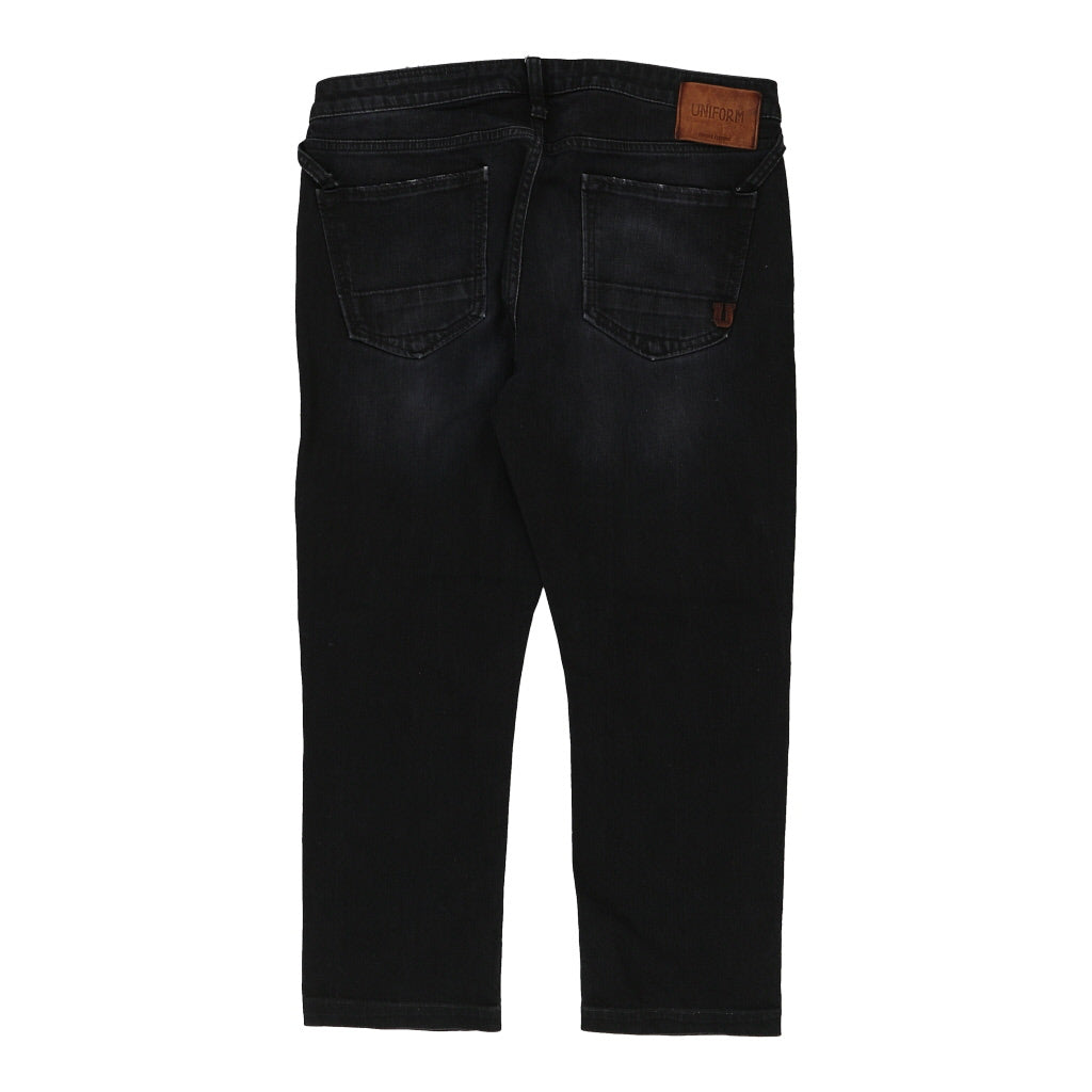 Uniform Jeans - 33W 24L Black Cotton Refurbished - Thrifted (note: this is a term often used to describe second- refurbished available on Cerqular