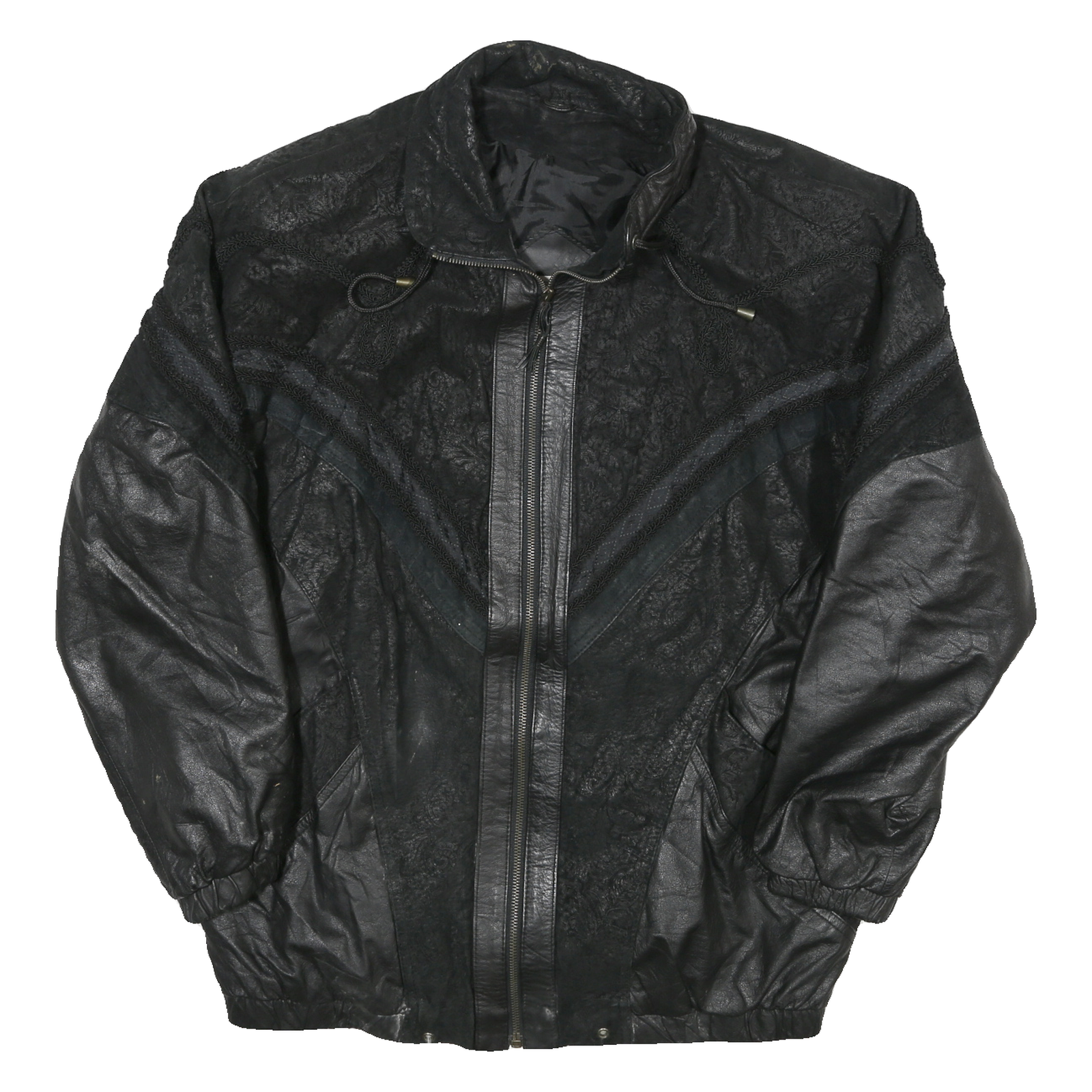 MAGGIE LAWRENCE Mens Black Leather Zip Jacket M Woven Textured Pattern Stylish Refurbished - N/A refurbished available on Cerqular