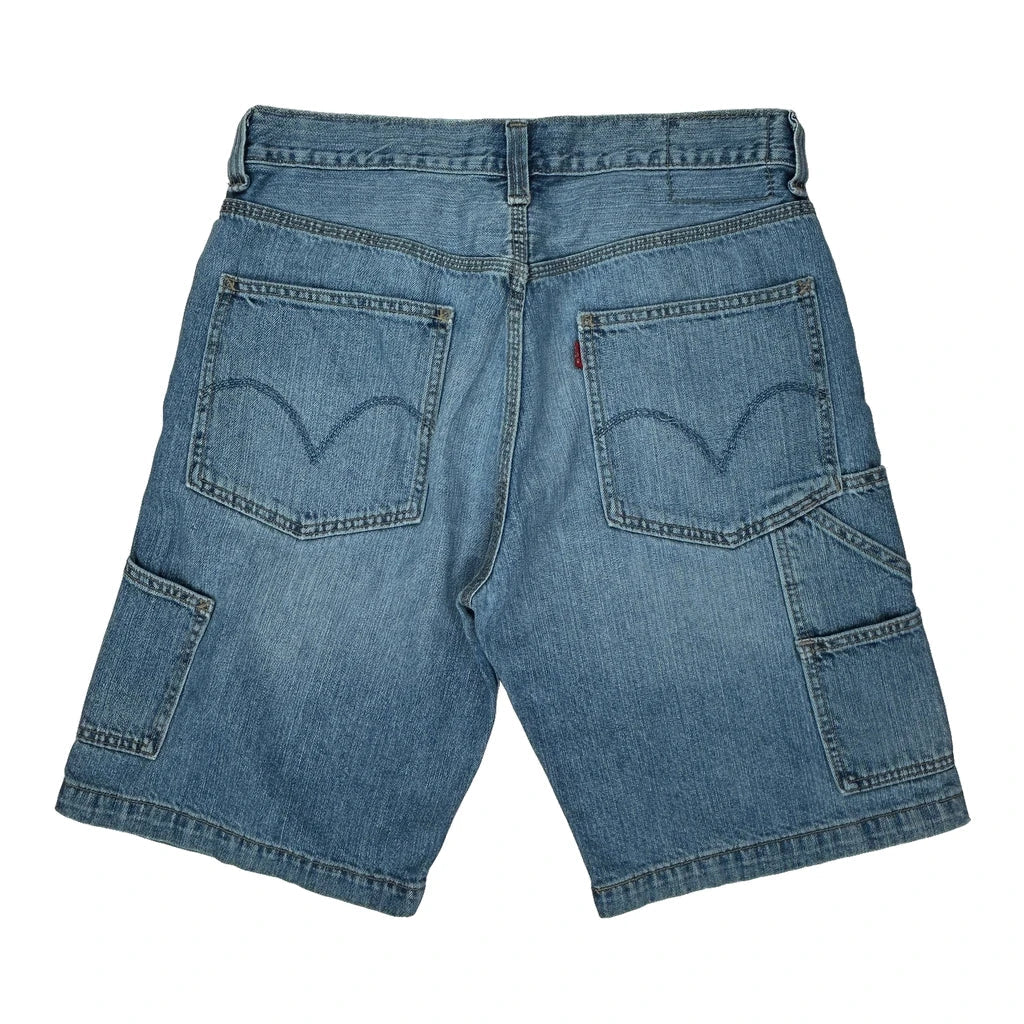Levis Double Knee Carpenter Shorts - 32W 10L Blue Denim Refurbished - Thrifted (note: this is a term often used to describe second- refurbished available on Cerqular