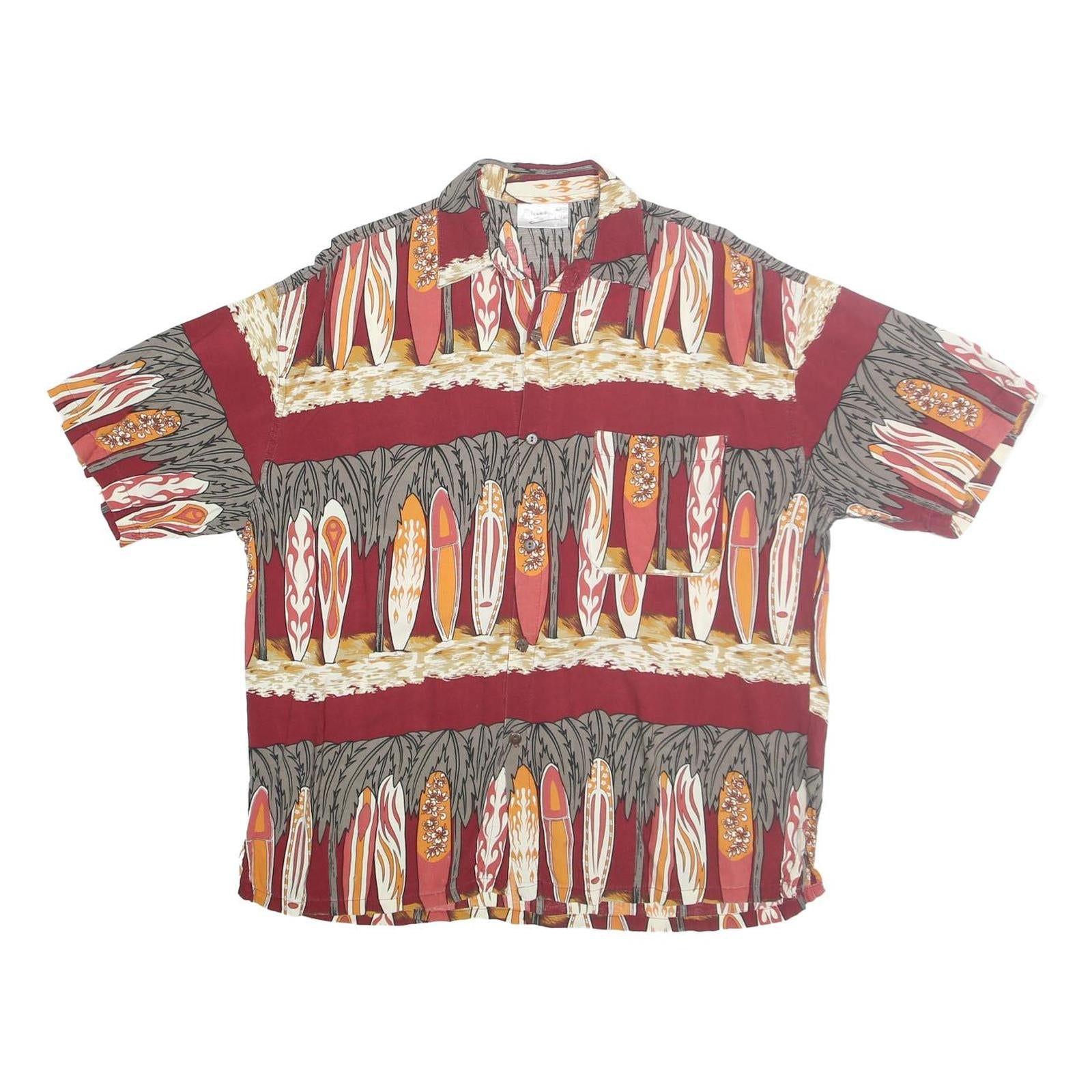 FULENA Mens Red Surfboard Print Cotton Shirt L Casual Summer Short Sleeve Refurbished - N/A refurbished available on Cerqular