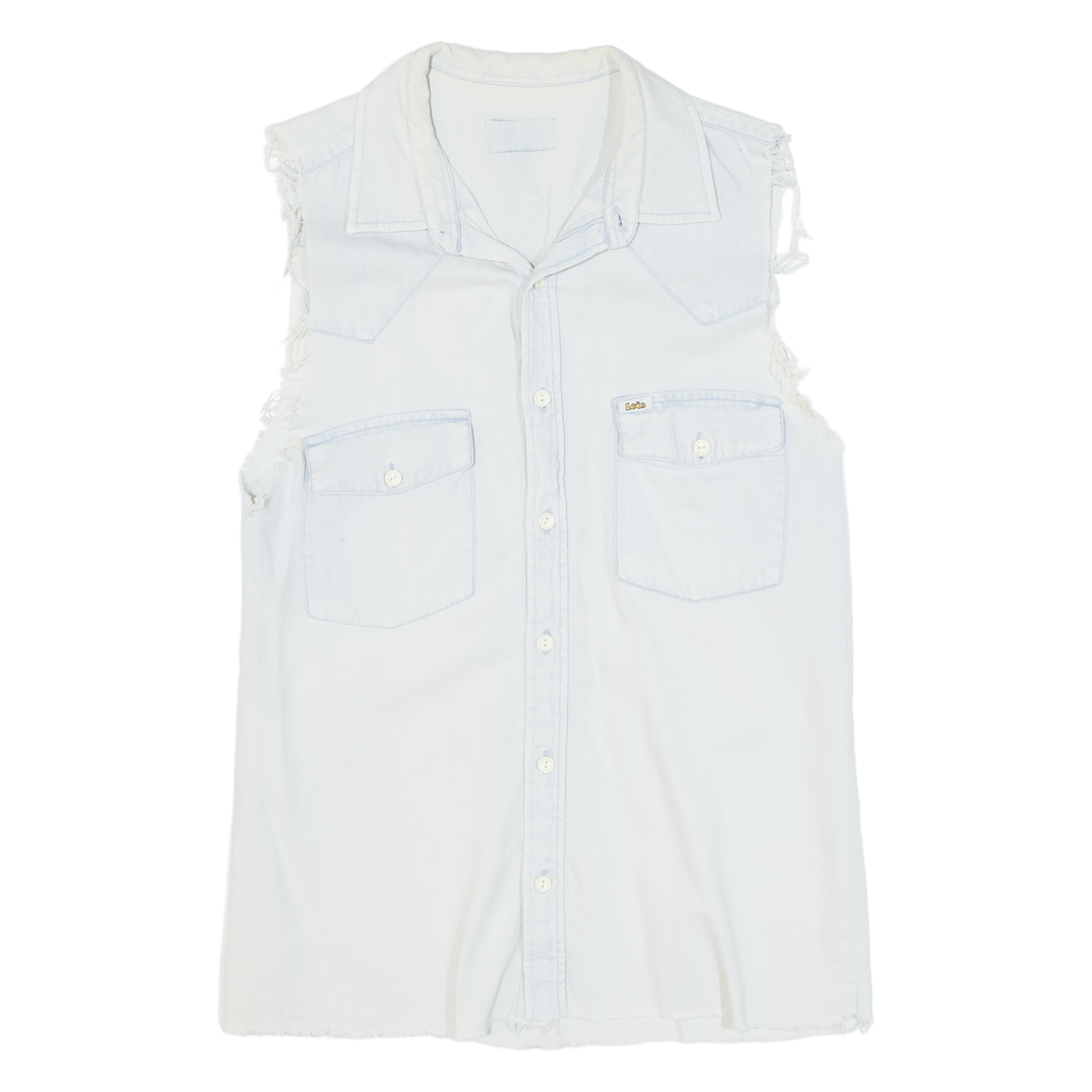 LOIS Distressed Womens Denim Shirt Blue Sleeveless S Refurbished - N/A refurbished available on Cerqular