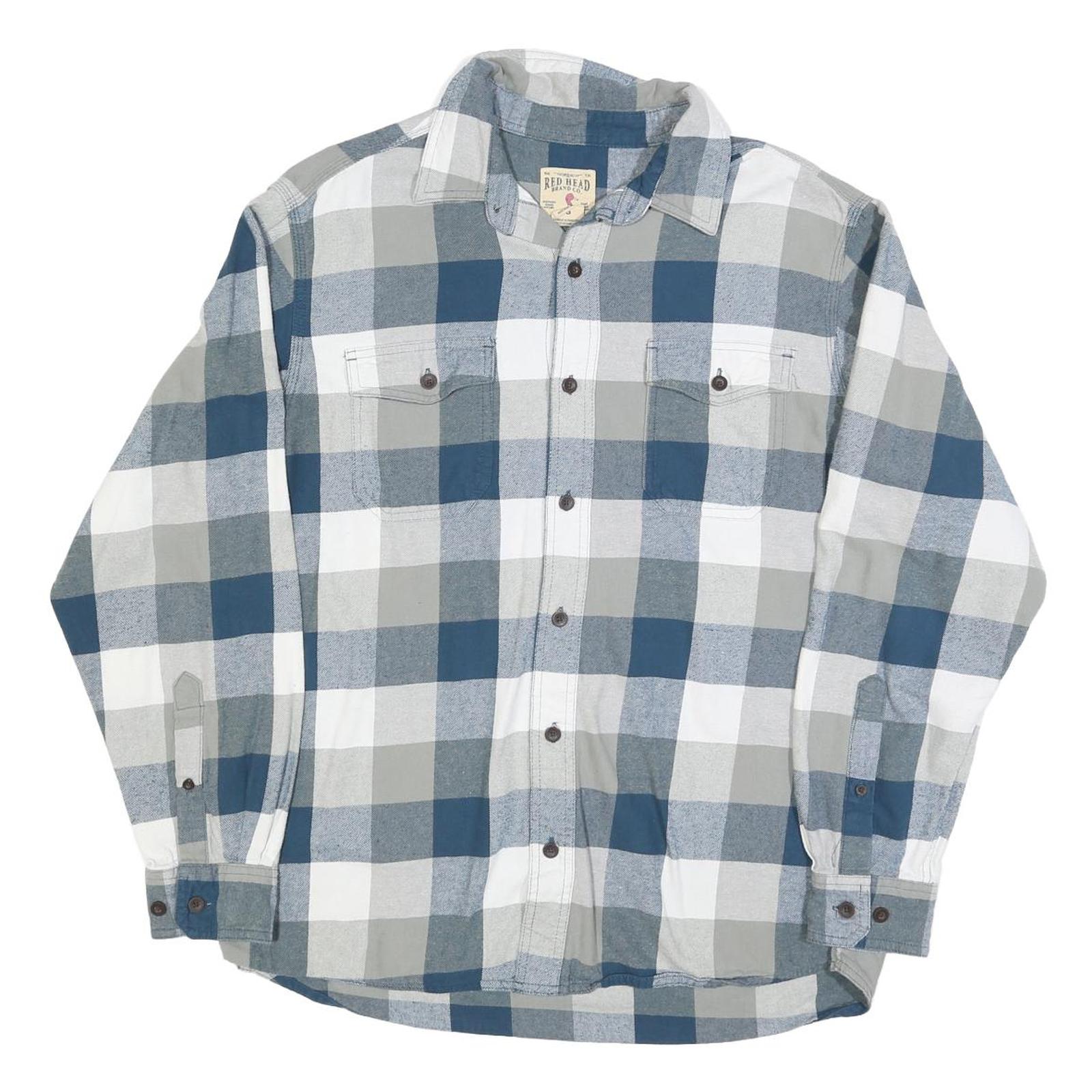 RED HEAD Mens Blue & Grey Checked Shirt L Button Down Casual Cotton Blend Refurbished - N/A refurbished available on Cerqular