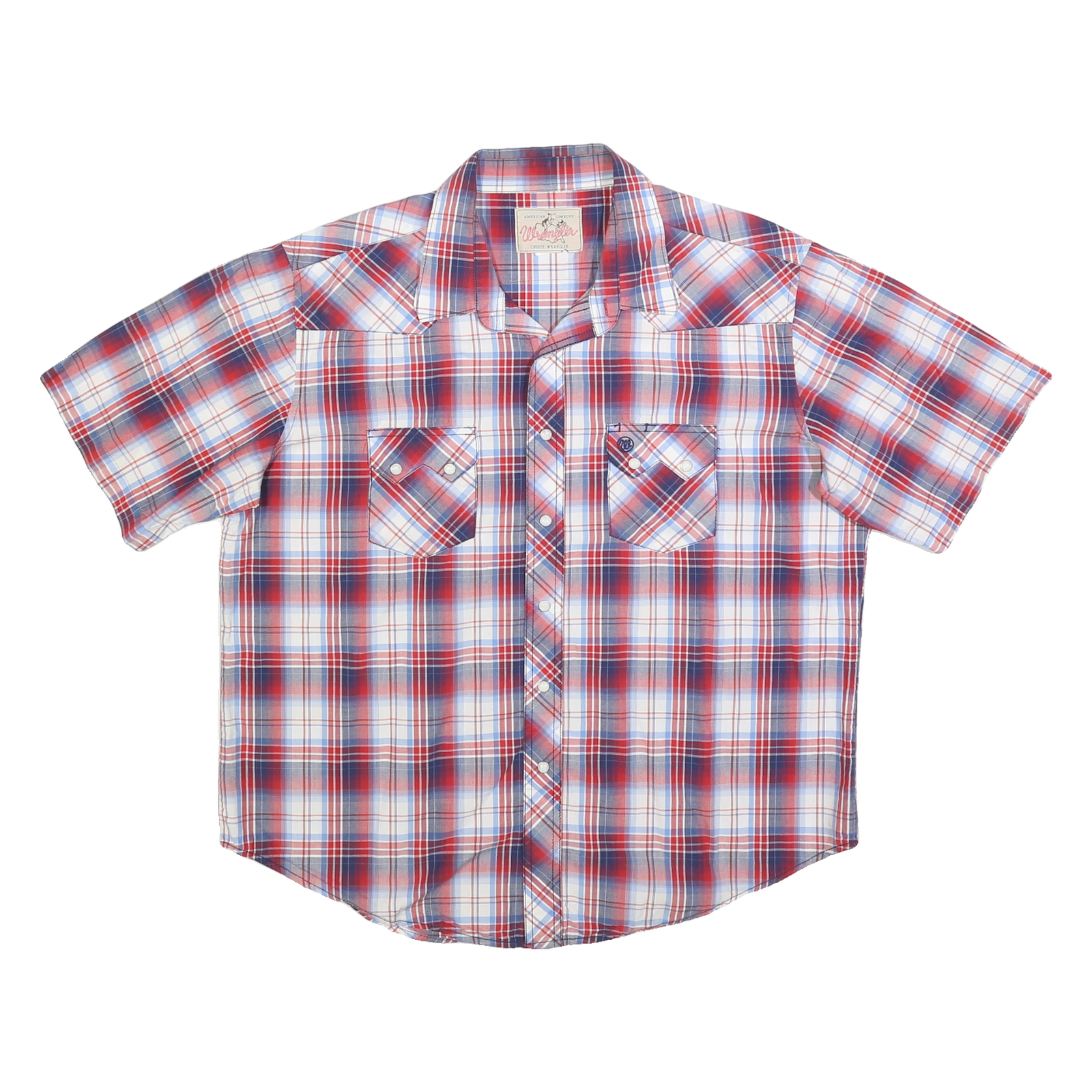 WRANGLER Mens Blue Red & White Plaid Shirt L Classic Cotton Blend Short Sleeve Refurbished - N/A refurbished available on Cerqular