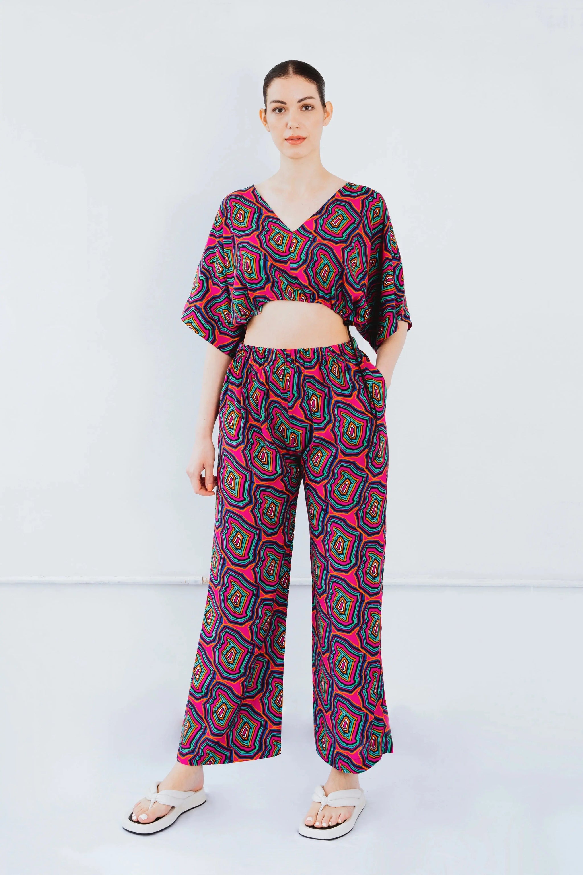 Upcycled - The Winnie - Crop Top in Concentric Pink | Size: S/M/L Refurbished - N/A (Note: There is no well-known brand by this name refurbished available on Cerqular