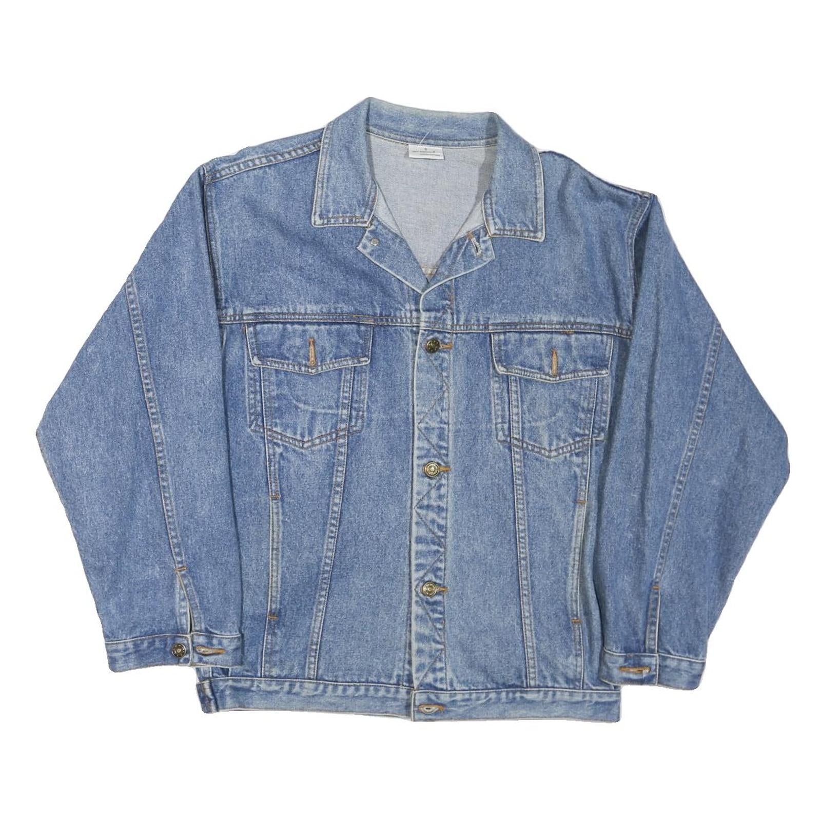Mens Blue Denim Cotton Blend Button Jacket M Plain Classic Casual Outerwear Refurbished - N/A refurbished available on Cerqular