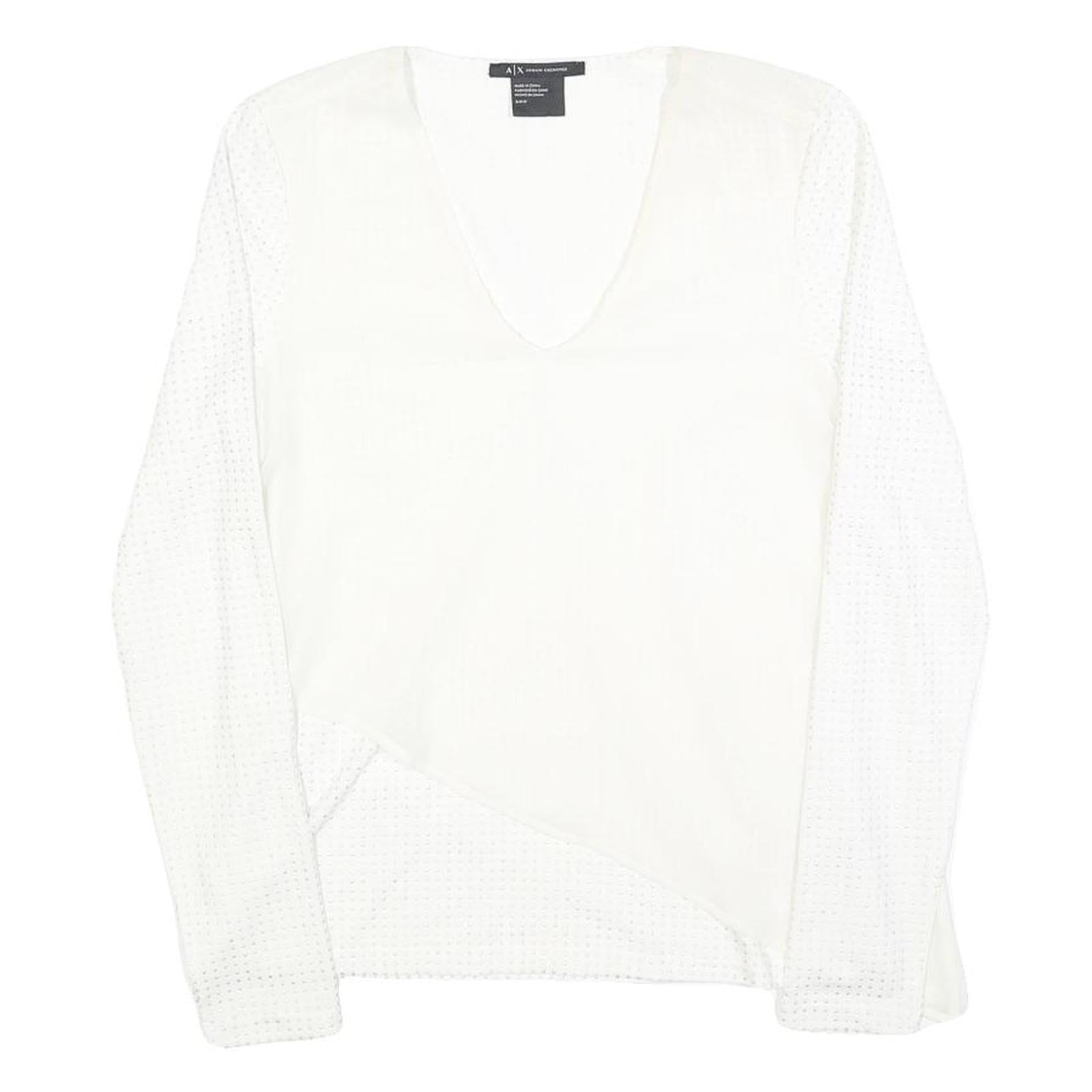 ARMANI EXCHANGE Womens White Sheer Mesh Panel V-Neck Long Sleeve Top S Polyester Refurbished - N/A refurbished available on Cerqular