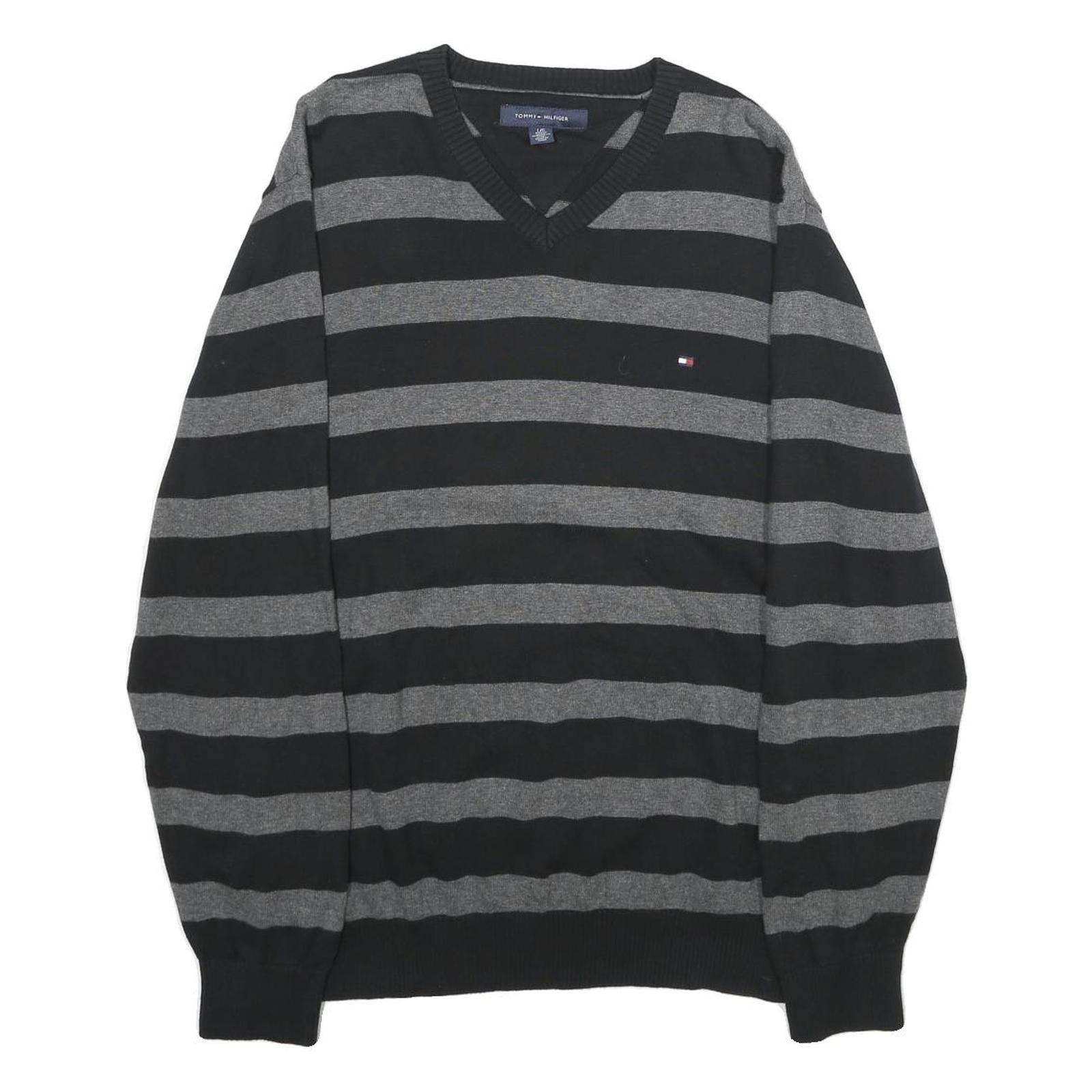 TOMMY HILFIGER Mens Black & Grey Patterned Cotton Jumper V-Neck Basic Knit L Refurbished - N/A refurbished available on Cerqular