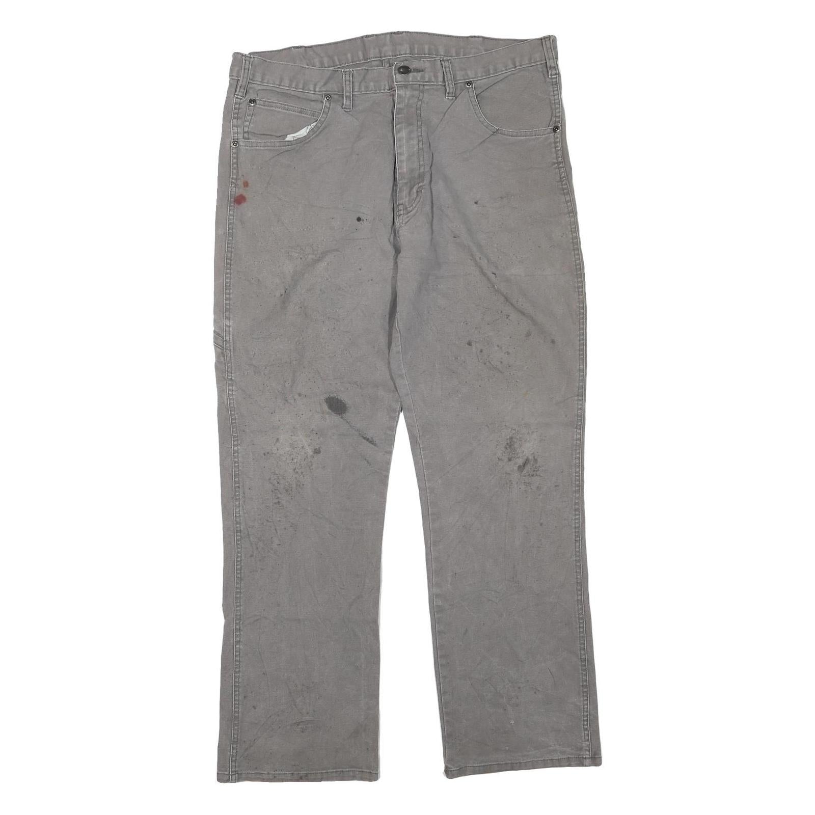 DICKIES Mens Cotton Blend Grey Regular Straight Trousers W34 L28 Workwear Zip Refurbished - N/A refurbished available on Cerqular