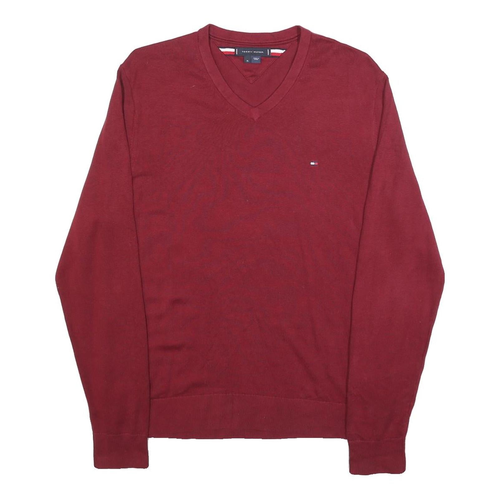 Buy TOMMY HILFIGER Mens Maroon Plain V-Neck Basic Knit Jumper XL Cotton Refurbished - $32.49 TOMMY HILFIGER Mens Maroon Plain V-Neck Basic Knit Jumper XL Cotton Refurbished - N/A refurbished available on Cerqular