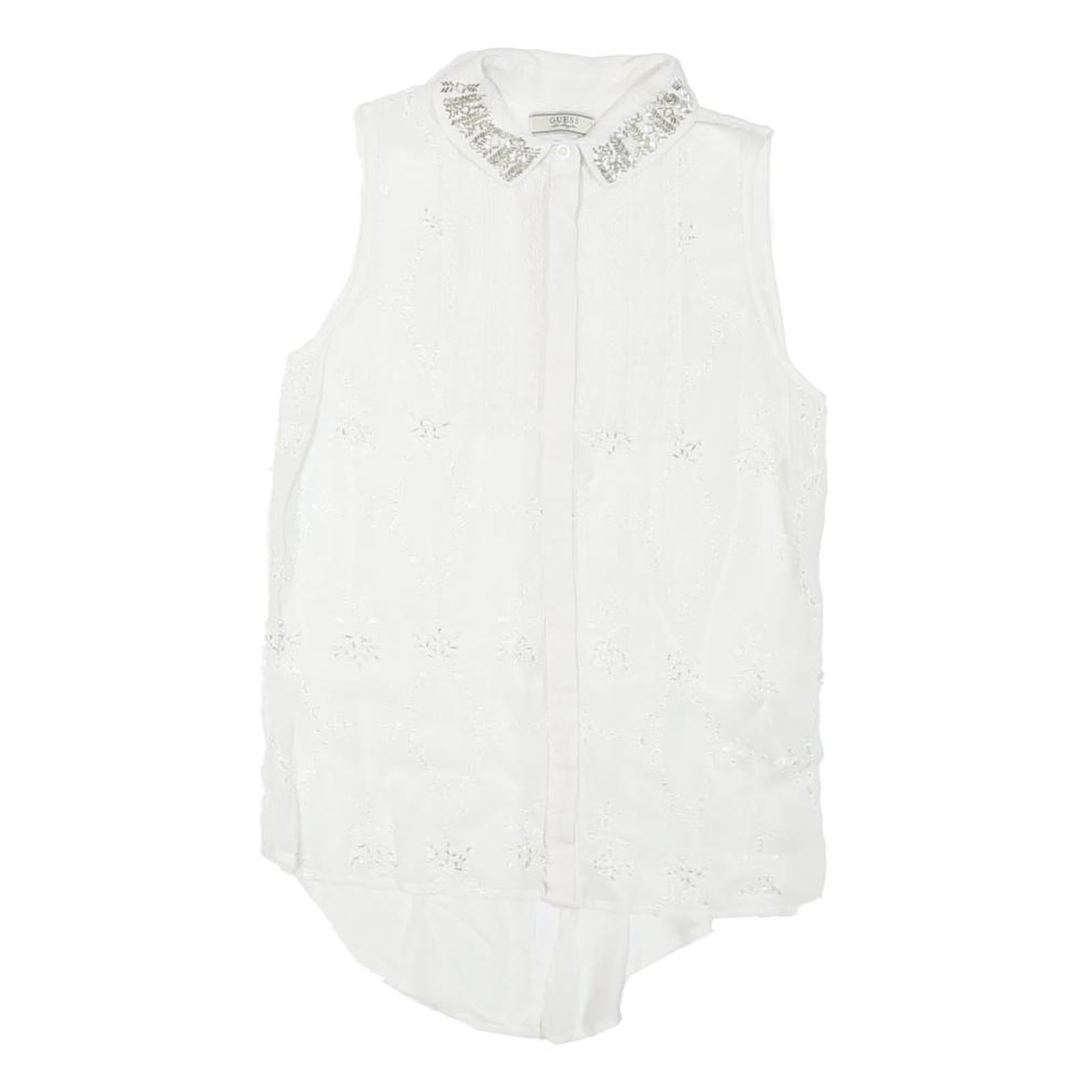 Buy GUESS Womens White Sleeveless Shirt Collared Embellished Collar S Sleeveless Refurbished - $32.49 GUESS Womens White Sleeveless Shirt Collared Embellished Collar S Sleeveless Refurbished - N/A refurbished available on Cerqular