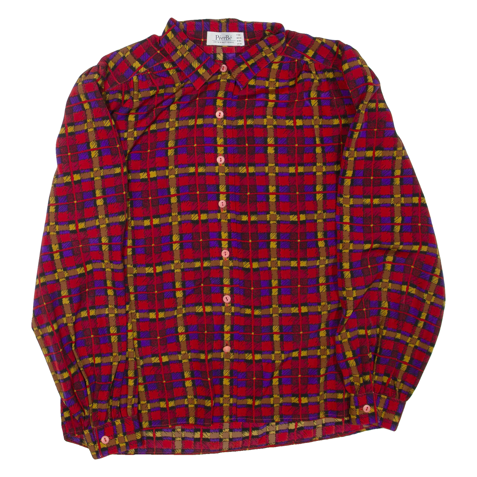 PIER BE Womens Printed Shirt Red Collared Long Sleeve Check UK 14 Refurbished - N/A refurbished available on Cerqular