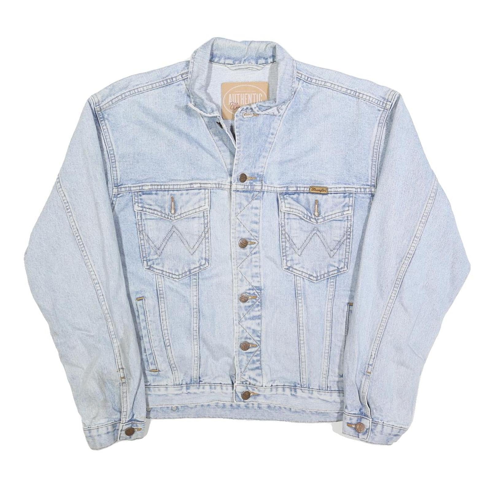 WRANGLER Mens Blue Denim Button Jacket L Cotton Blend Classic Casual Refurbished - N/A refurbished available on Cerqular