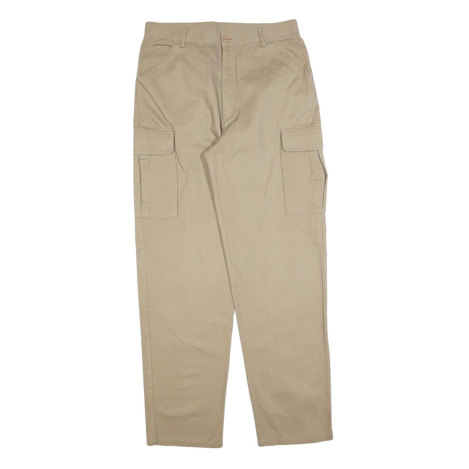 Beige Mens Regular Fit Cotton Blend Cargo Trousers W32 L32 Utility Pocket Zip Refurbished - N/A refurbished available on Cerqular