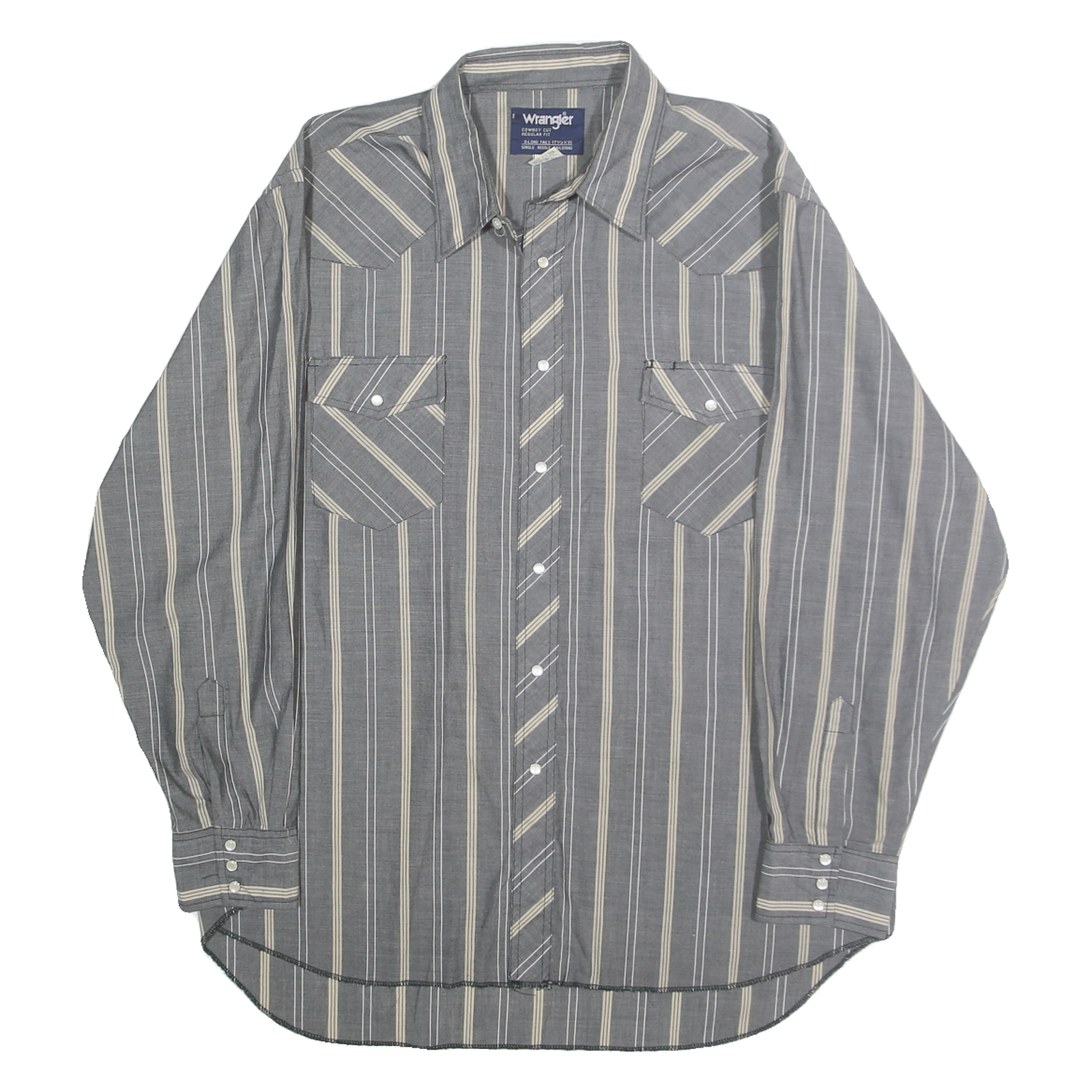 WRANGLER Mens Grey & Cream Striped Western Shirt XL Western Button Pocket Refurbished - N/A refurbished available on Cerqular