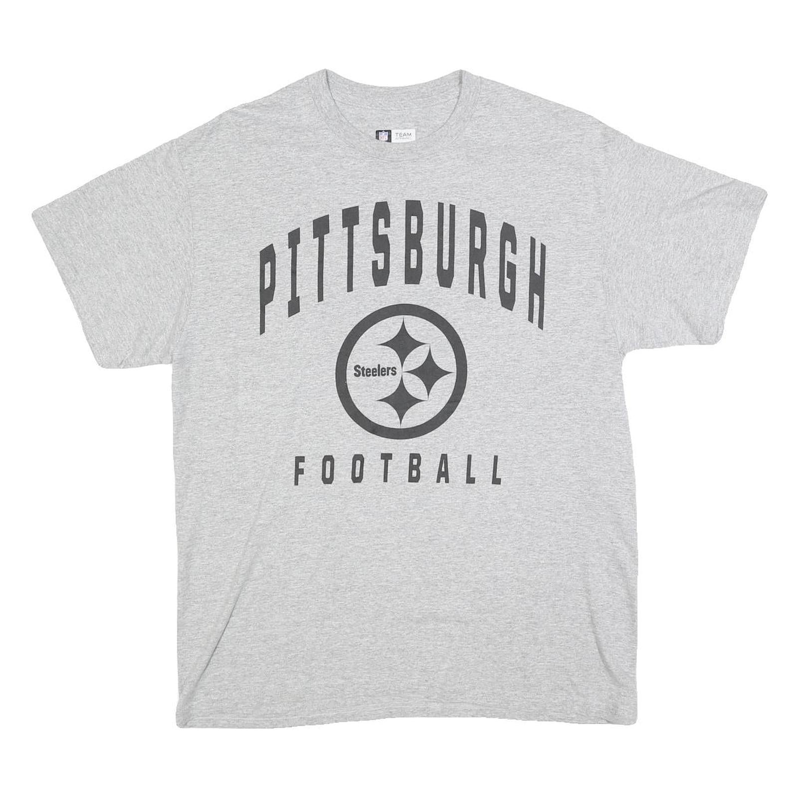 NFL Mens Grey Pittsburgh Steelers Football T-Shirt L Short Sleeve Crew Neck Refurbished - N/A refurbished available on Cerqular
