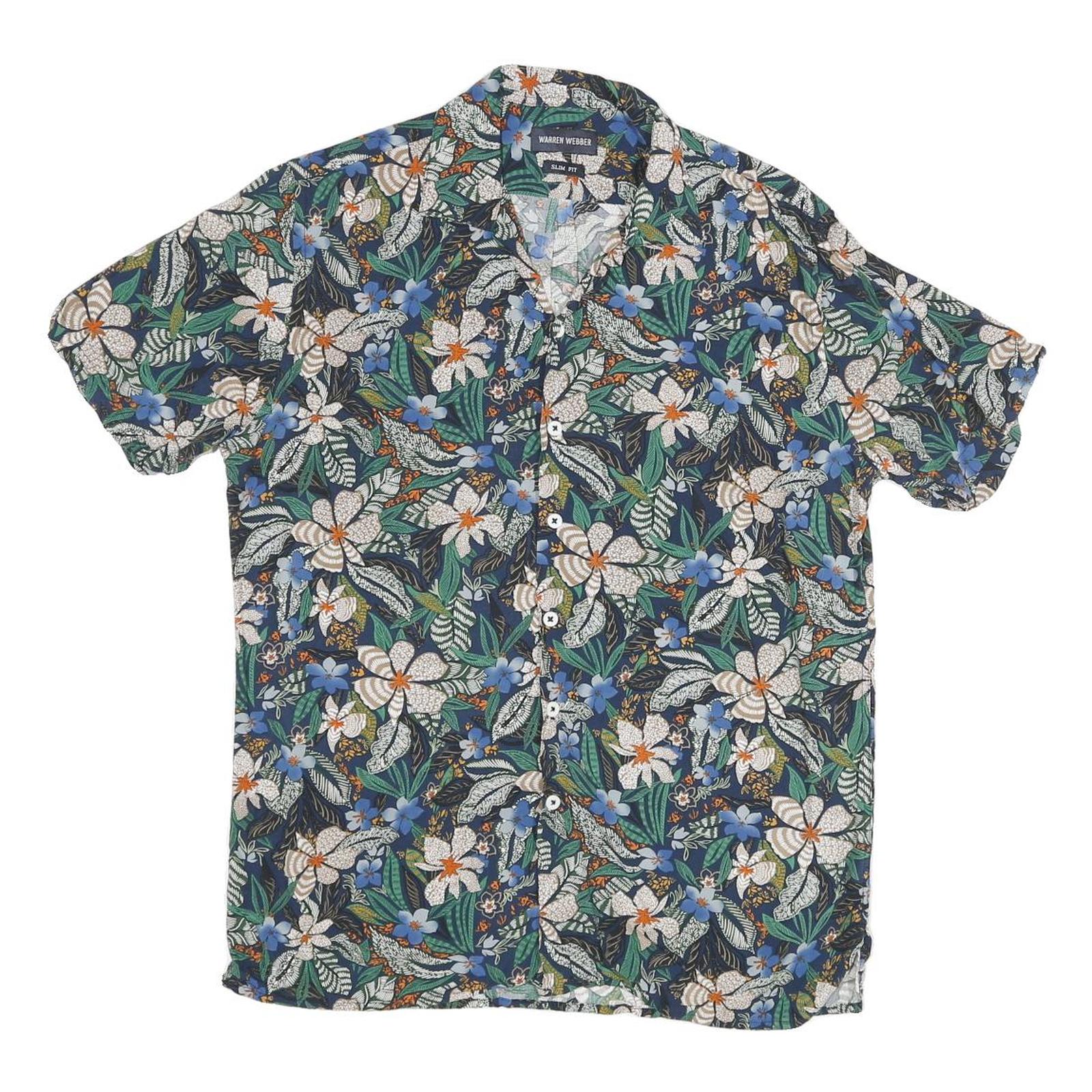 Mens Blue & Green Floral Pattern Cotton Blend Shirt S Casual Summer Short Sleeve Refurbished - N/A refurbished available on Cerqular