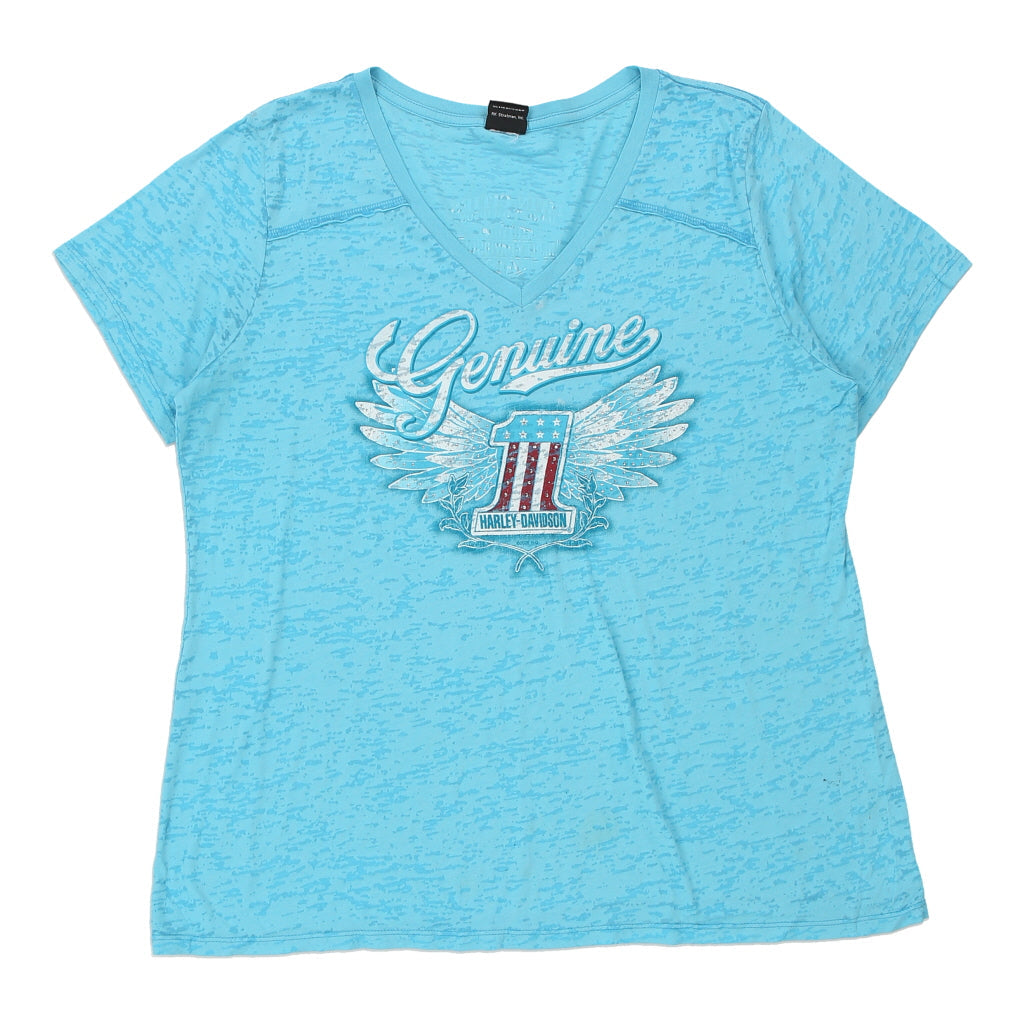 North Blaine, Minnesota Harley Davidson Graphic T-Shirt - 2XL Blue Cotton Refurbished - Thrifted (note: this is a term often used to describe second- refurbished available on Cerqular