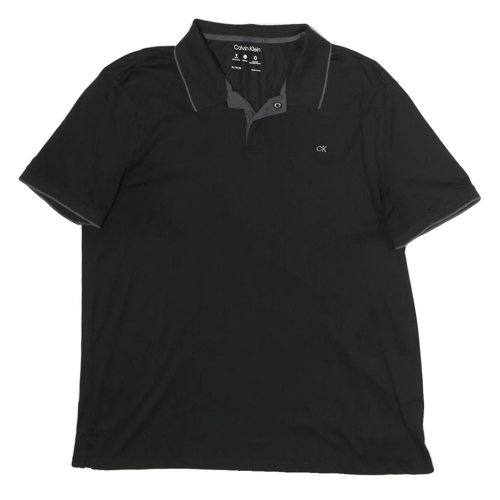 CALVIN KLEIN Mens Black Short Sleeve Plain XL Polo Shirt Cotton CK Logo Refurbished - N/A refurbished available on Cerqular
