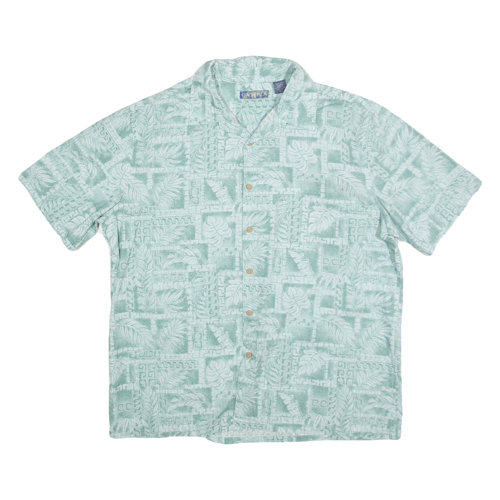 CAMPIA Mens Green Cotton Short Sleeve XL Hawaiian Shirt Tropical Print Casual Refurbished - N/A refurbished available on Cerqular