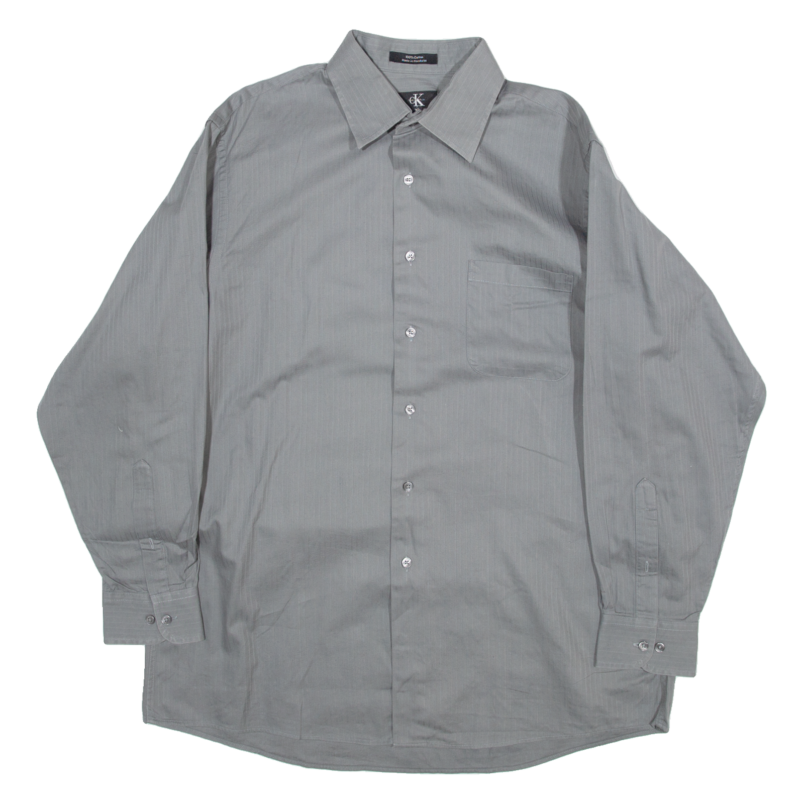 CALVIN KLEIN Mens Shirt Grey Striped Long Sleeve L Refurbished - N/A refurbished available on Cerqular