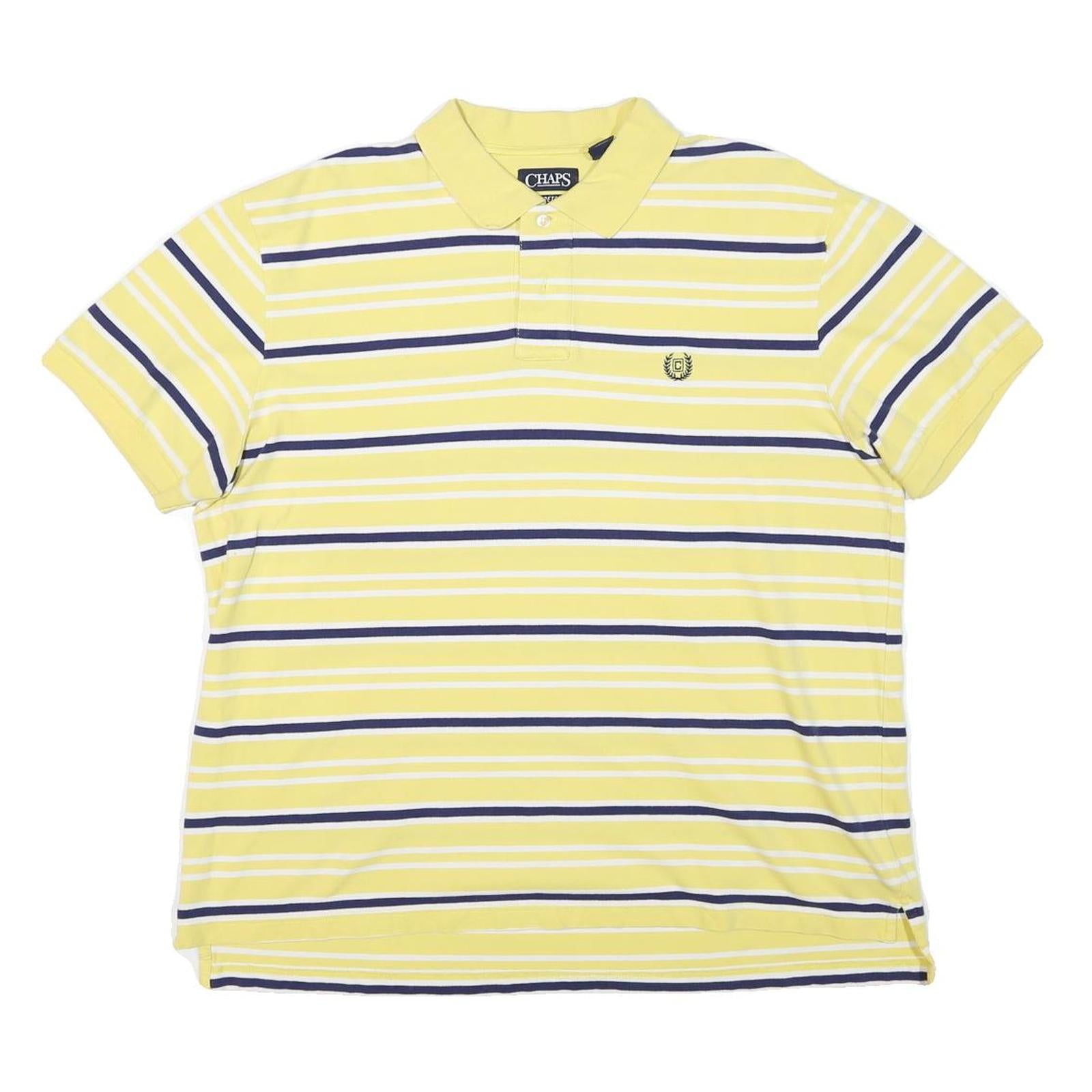 CHAPS Mens Yellow & Navy Striped Polo Shirt XL Cotton Blend Classic Fit Refurbished - N/A refurbished available on Cerqular