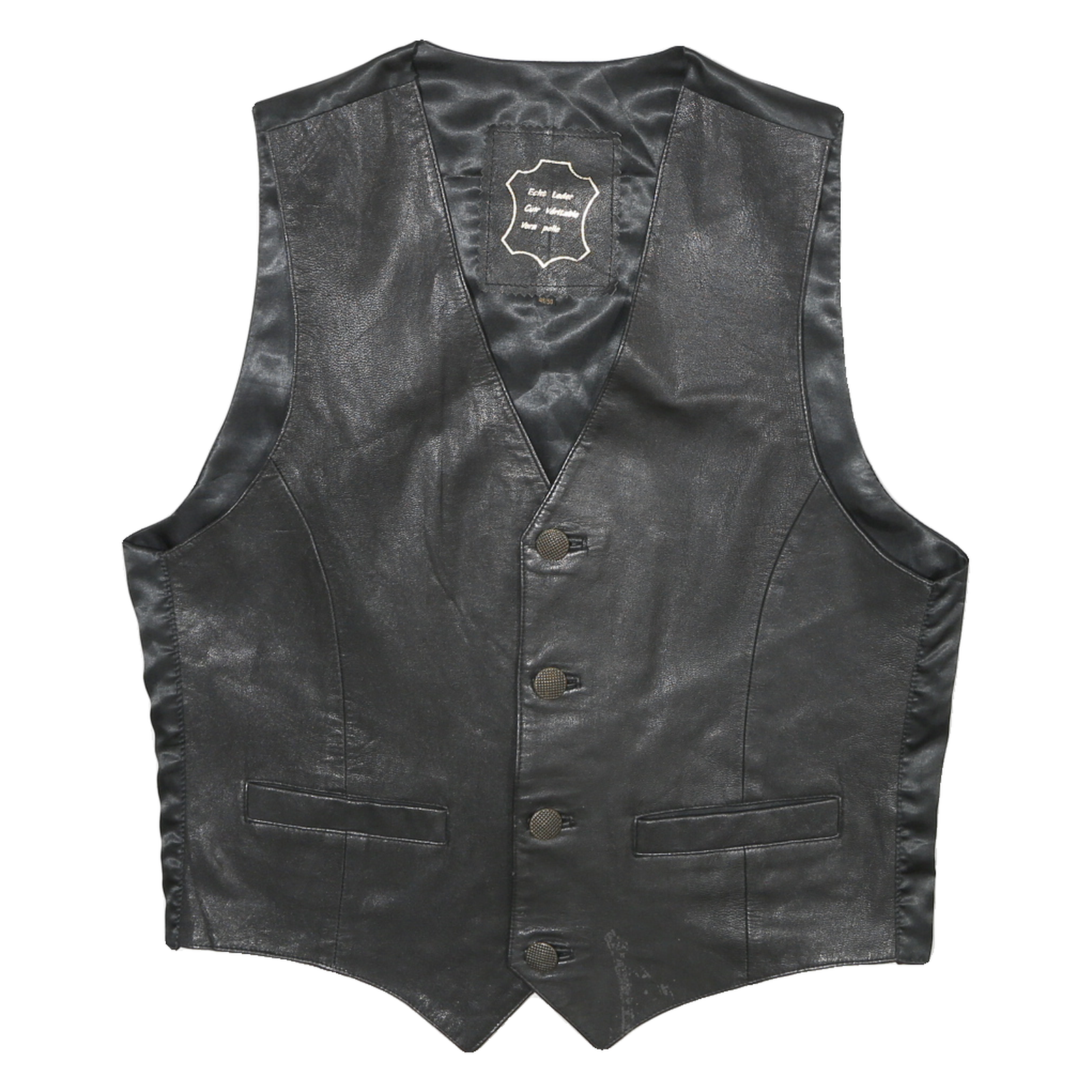 Mens Black Leather Button Jacket M Vest Plain Classic Refurbished - N/A refurbished available on Cerqular