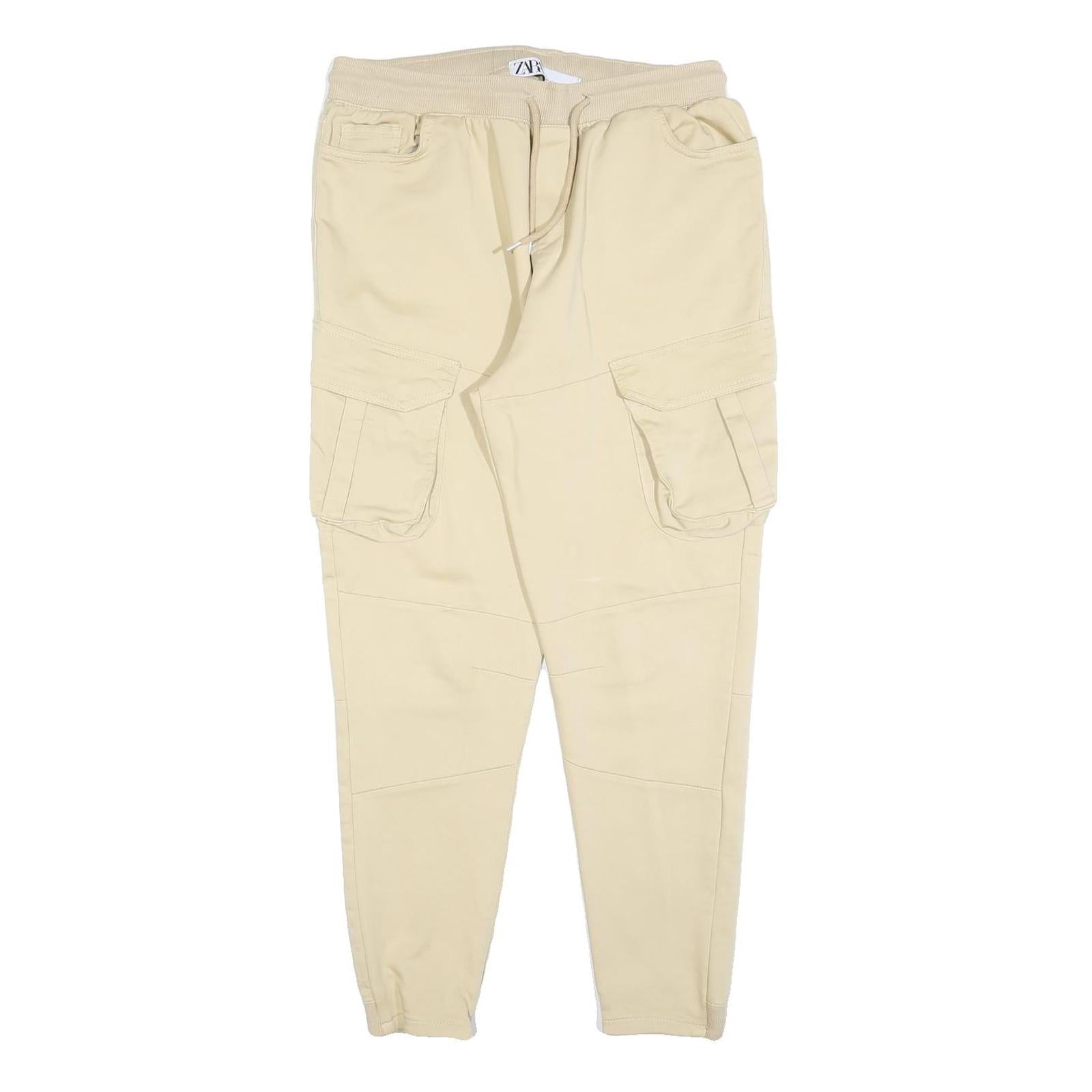 ZARA Womens Cotton Blend Cream Slim Jogger Cargo Trousers W32 L26 Drawstring Refurbished - N/A refurbished available on Cerqular