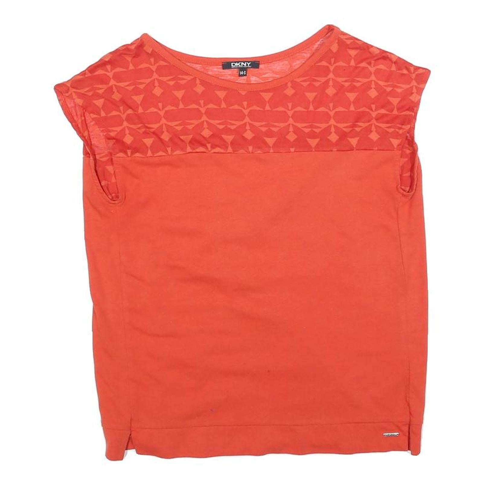 DKNY Womens Orange Printed Top Sleeveless Round Neck M Cotton Blend Refurbished - N/A refurbished available on Cerqular