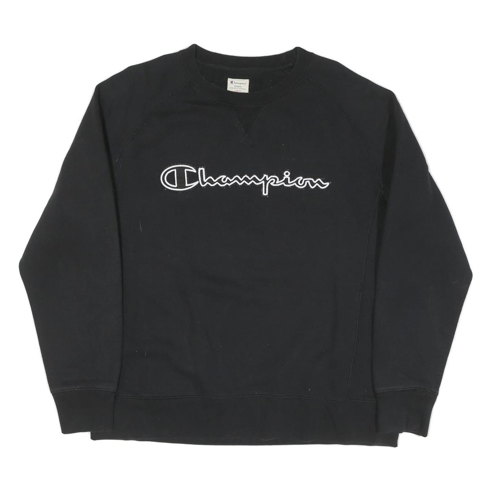 CHAMPION Mens Black Cotton Blend Crew Neck Sweatshirt L Classic Logo Pullover Refurbished - N/A refurbished available on Cerqular