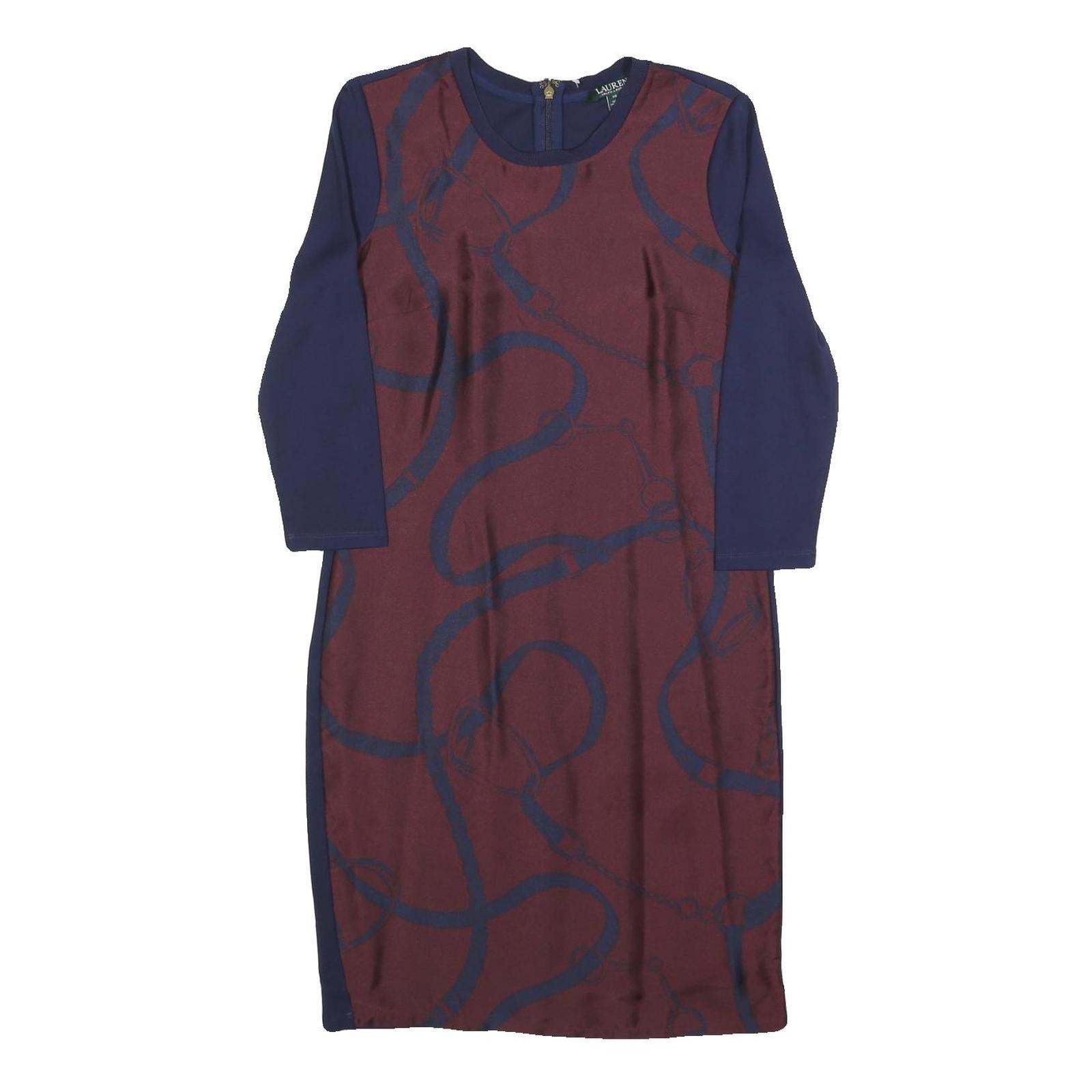 LAUREN RALPH LAUREN Womens Blue & Maroon Day Polyester Blend Dress XS Stylish Refurbished - N/A refurbished available on Cerqular
