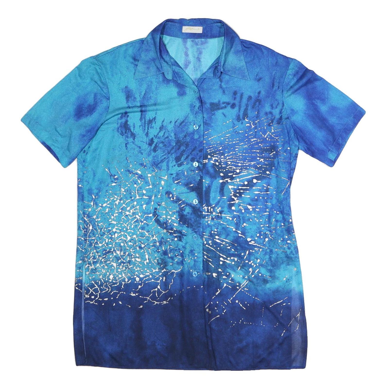 GOTTEX Womens Blue Printed Shirt Short Sleeve Collared XL Button Front Refurbished - N/A refurbished available on Cerqular