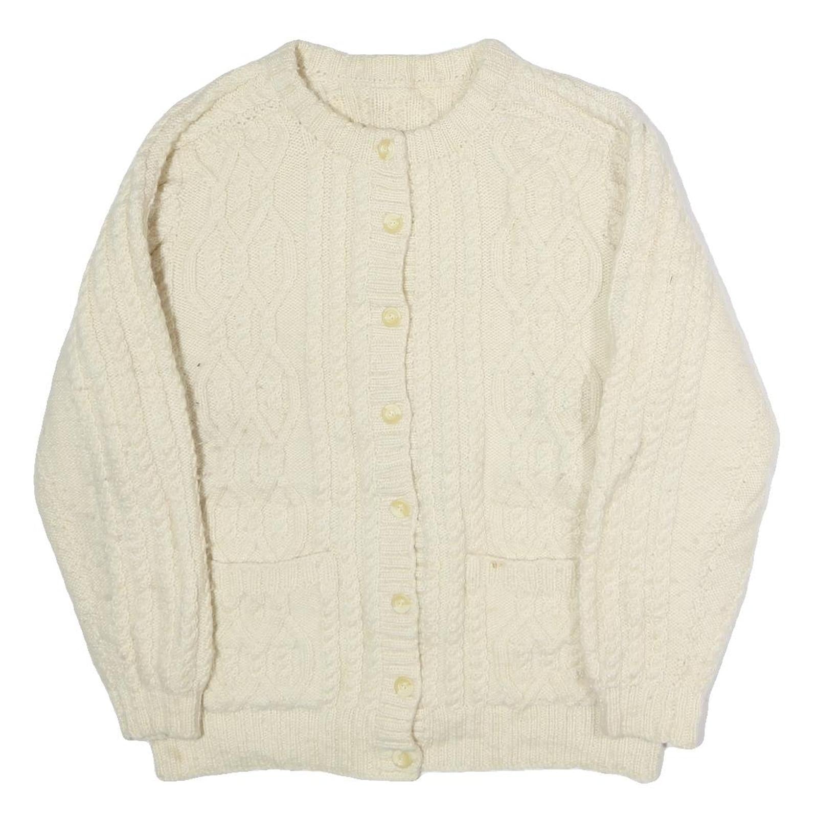 Womens Cream Plain Wool Cable Knit Button Up Jumper L Classic Knitwear Warm Refurbished - N/A refurbished available on Cerqular