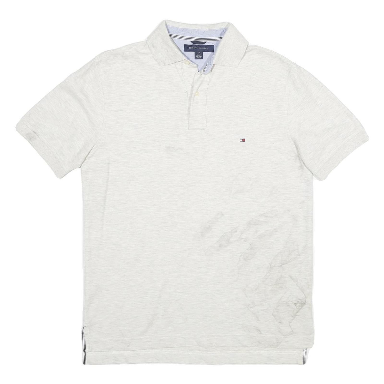 TOMMY HILFIGER Mens White Short Sleeve Plain Polo Shirt S Cotton Casual Refurbished - N/A refurbished available on Cerqular