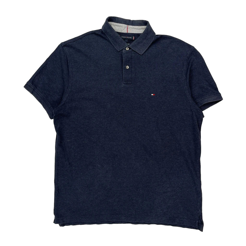 Tommy Hilfiger Polo Shirt - Large Navy Cotton Refurbished - Thrifted (note: this is a term often used to describe second- refurbished available on Cerqular