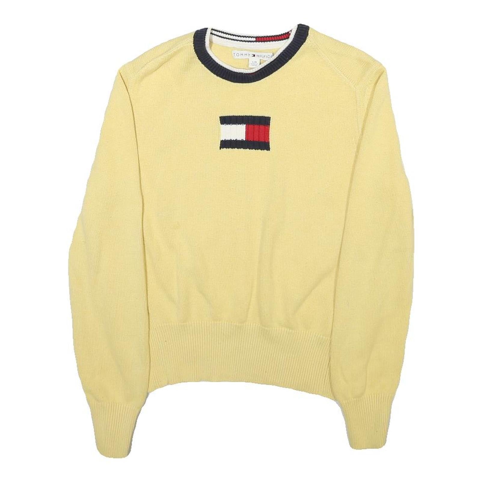 TOMMY HILFIGER Womens Yellow Plain Cotton Blend Jumper Crew Neck Tight Knit L Refurbished - N/A refurbished available on Cerqular