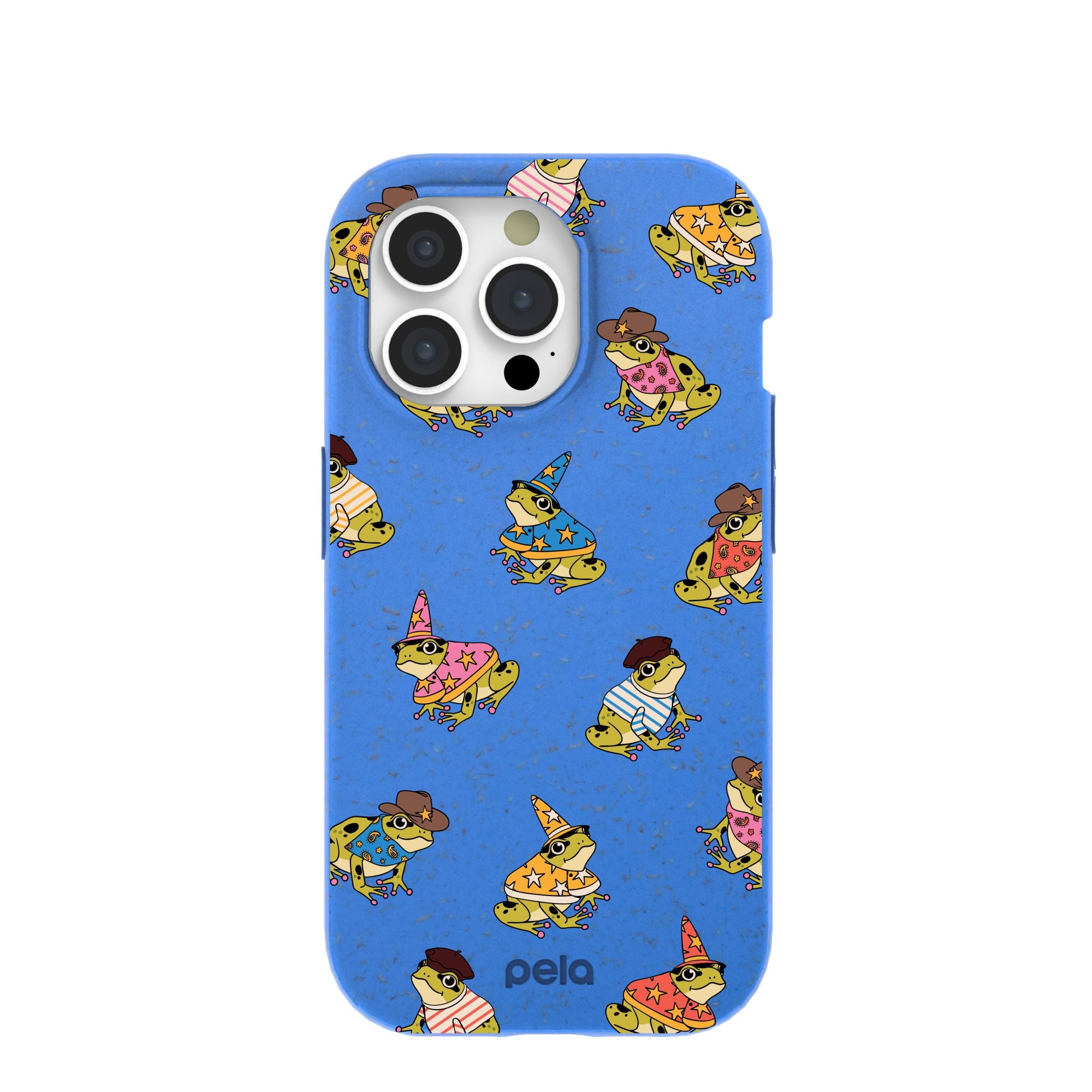 Electric Blue Fancy Frogs iPhone 15 Pro Case Refurbished - Pela Case refurbished available on Cerqular