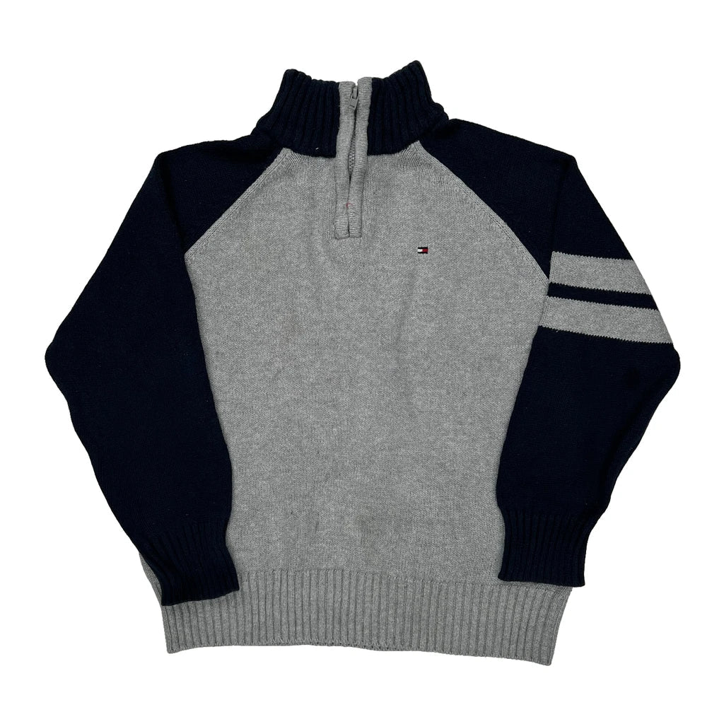 Age 6 Tommy Hilfiger Striped 1/4 Zip - Small Grey Cotton Blend Refurbished - Thrifted (note: this is a term often used to describe second- refurbished available on Cerqular