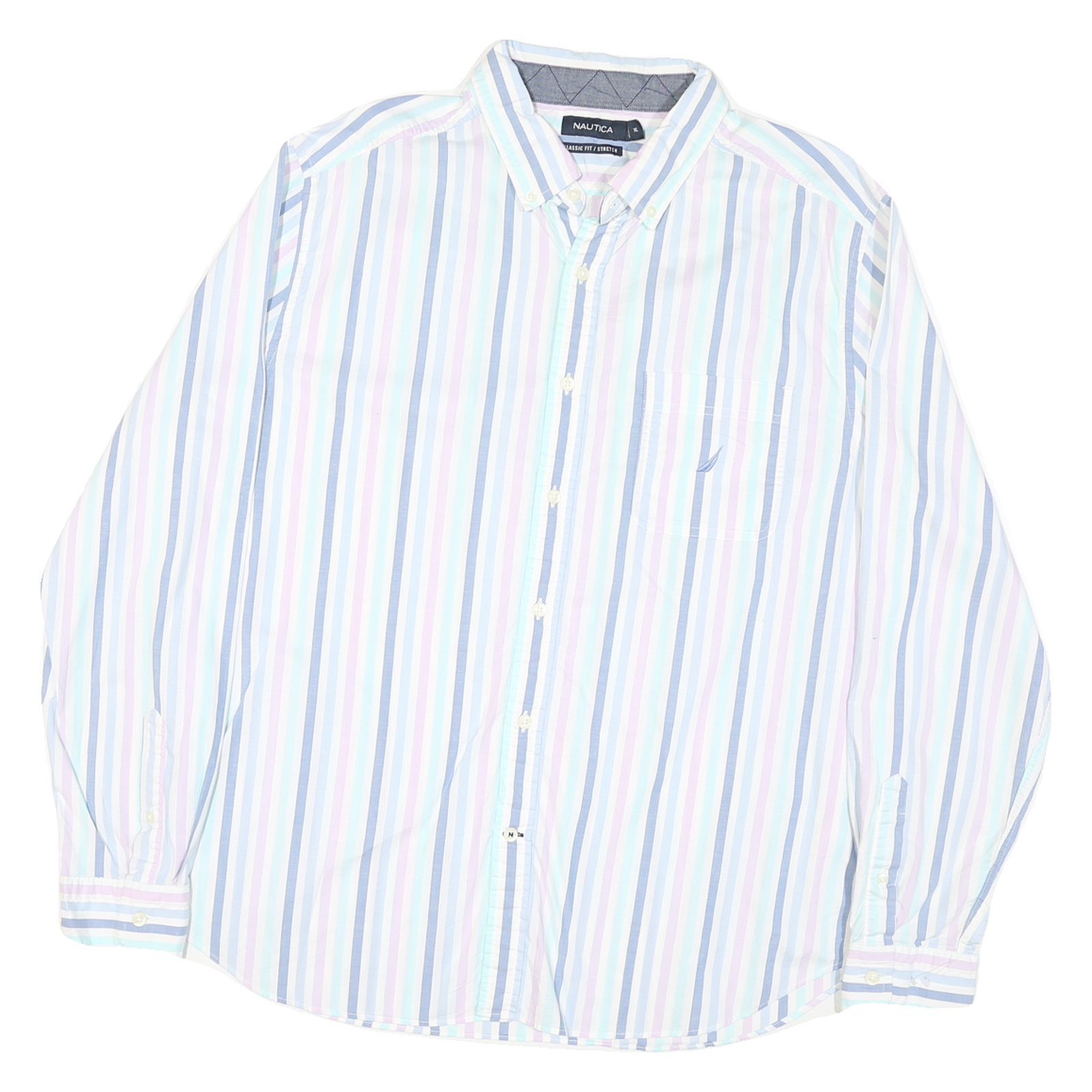 NAUTICA Mens Blue & Pink Striped Cotton Blend Shirt XL Classic Fit Button-Down Refurbished - N/A refurbished available on Cerqular