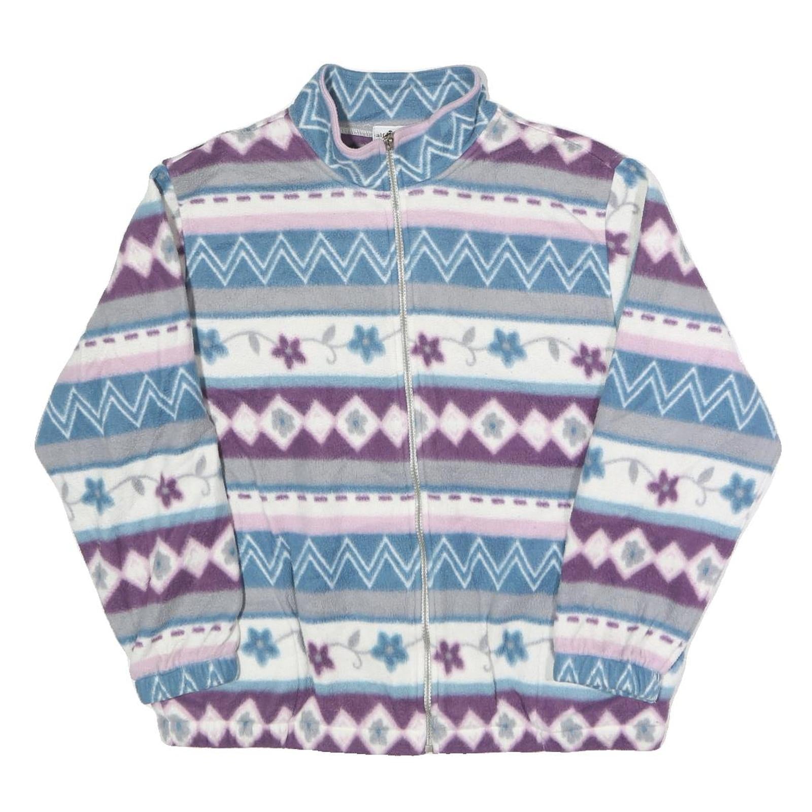 ALFRED DUNNER Womens Purple Blue White Printed Zip Jacket L Polyester Cozy Refurbished - N/A refurbished available on Cerqular