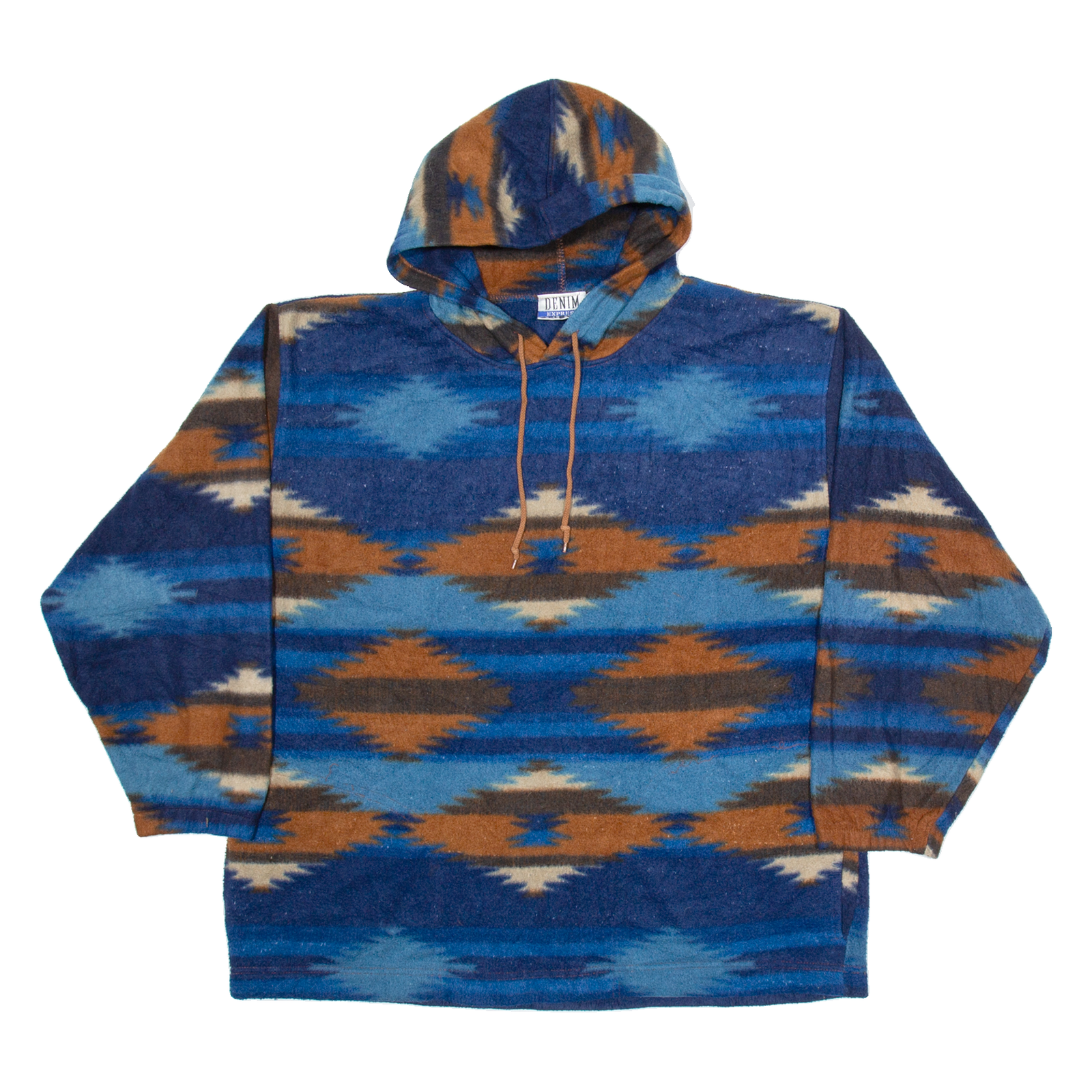 DENIM EXPRESS Hooded Mens Patterned Fleece Blue Colourblock V-Neck Tight Knit XL Refurbished - N/A refurbished available on Cerqular